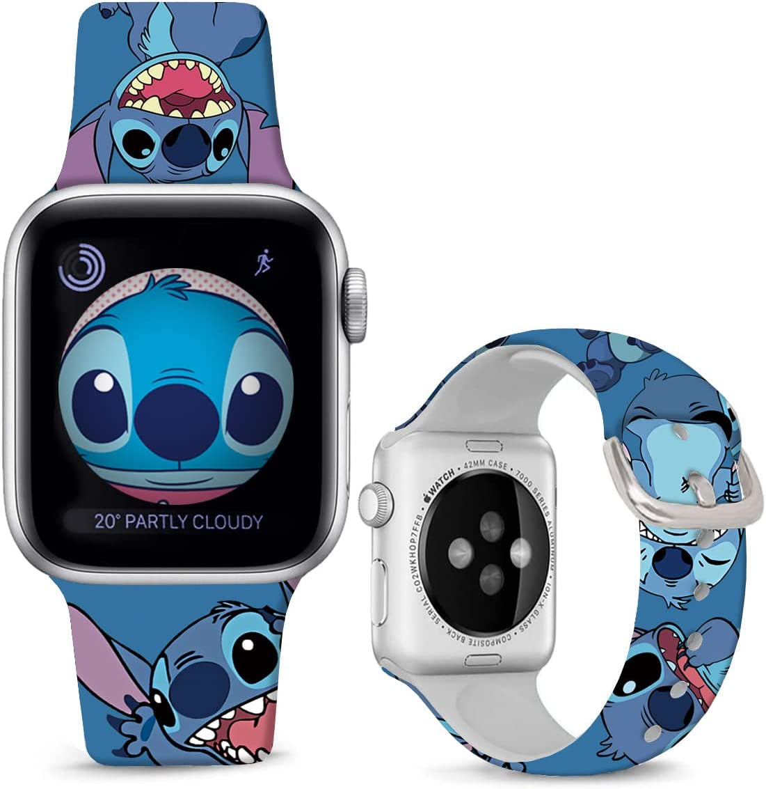 Sjiangqiao Compatible with Apple Watch Bands Stitch 42Mm 44Mm 45Mm/Ultra 49Mm Cute Cartoon Band Lovely Style Replacement Strap Soft Silicone Chic Cartoon Design Pattern Sports Bands for Iwatch Series SE 8 7 6 5 4 3 2 1 Men Women(Pink)  Sjiangqiao Blue-Stitch 49/45/44/42mm 