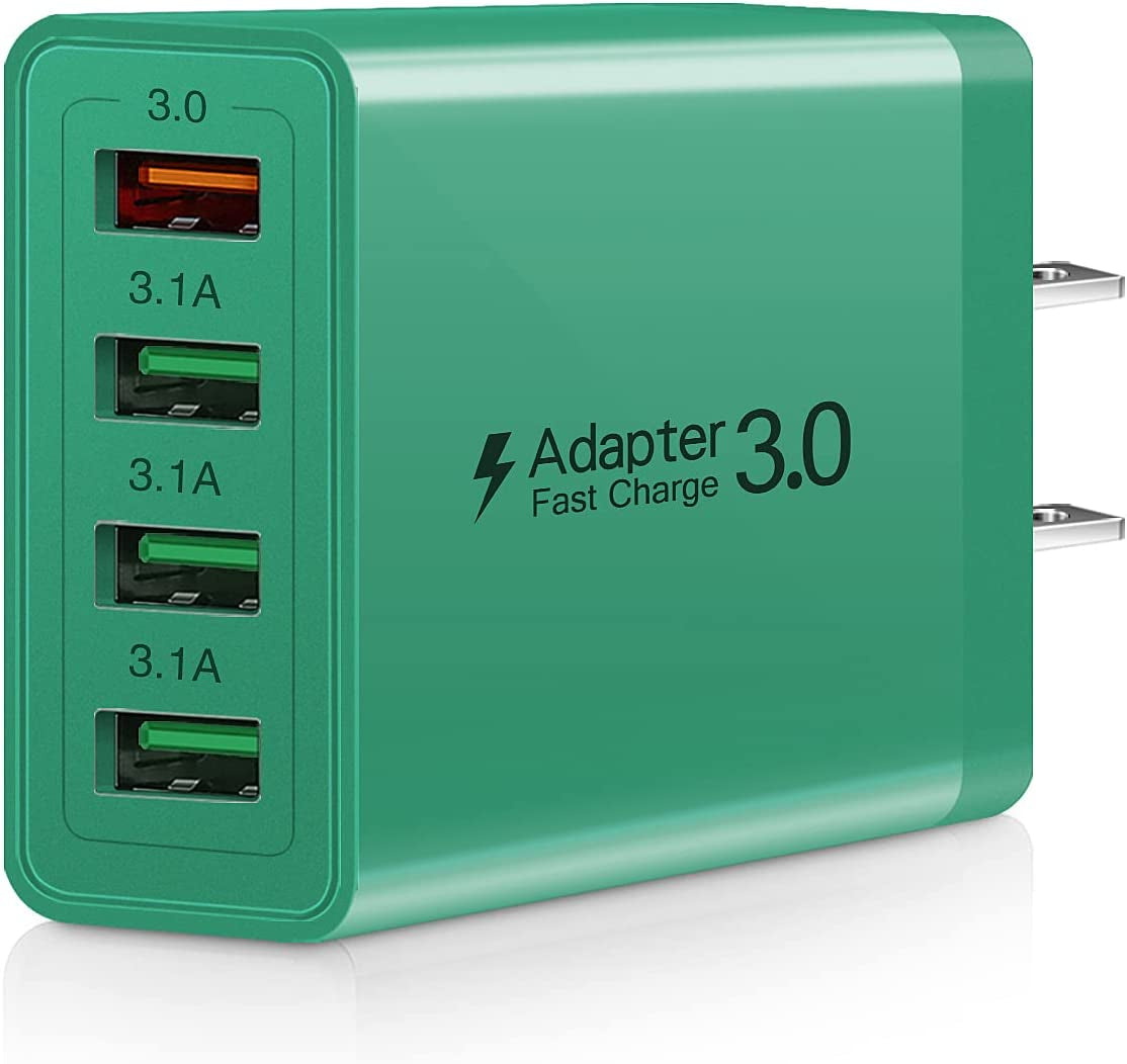 Fast Charging 3.0 Wall Charger, 4-Ports USB Wall Charger, Iseekerkit 3.0 USB Charger with Fast USB Adaptive Adapter Block Compatible for 10W Wireless Charger Galaxy S9 S8 Note 8 9,Tablet,Iphone,Pad  Shenzhen Nuomige Electronics Co., Ltd Green  