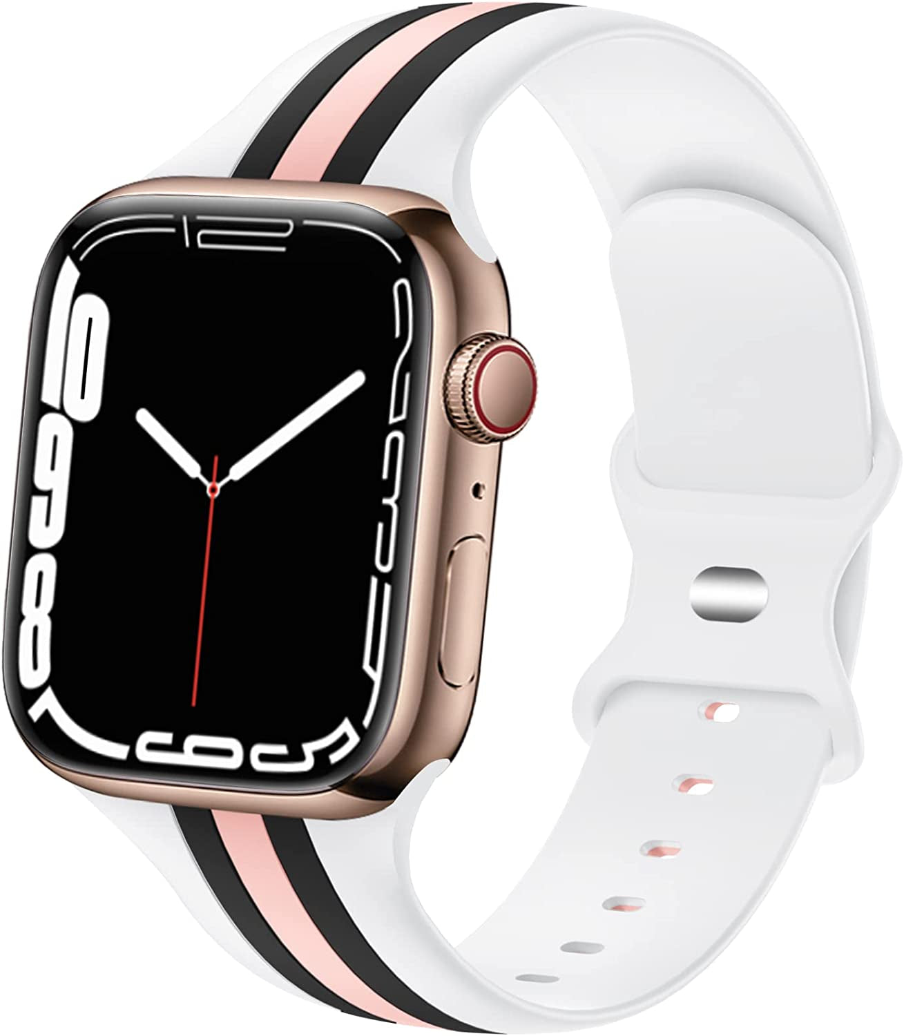 Designer Sport Bands Compatible with Apple Watch Band 42Mm 44Mm 45Mm 49Mm Series 8 Ultra 7 6 5 4 3 2 1 SE Women Men, Breathable Soft Silicone Strap Replacement Band for Iwatch Bands  Plesechde Black/Pink-White 42mm/44mm/45mm/49mm 