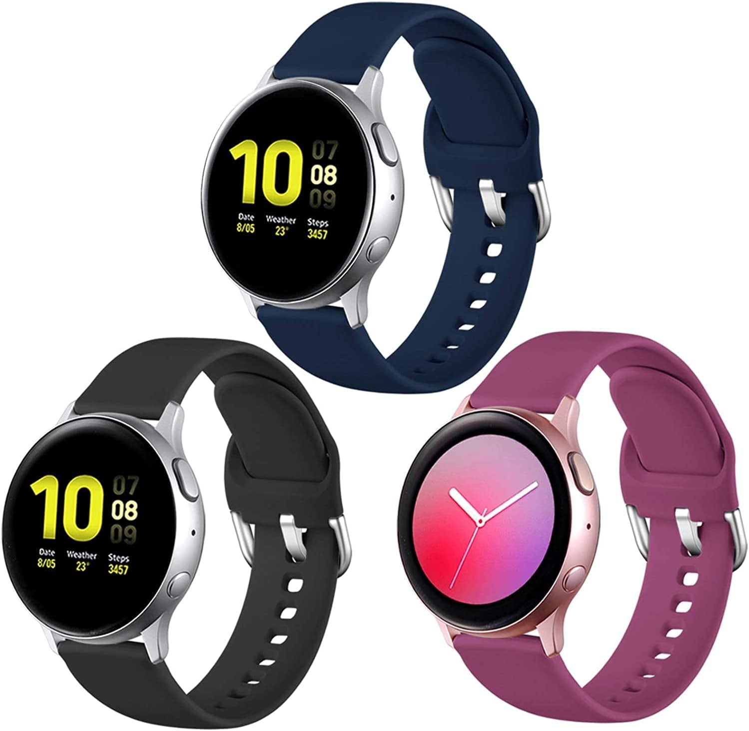 Lerobo Bands Compatible with Samsung Galaxy Watch Active/Active 2 44Mm 40Mm/Galaxy Watch 3 41Mm/Galaxy Watch 42Mm, 20Mm Soft Silicone Sport Strap Replacement Bands,3 Pack,Large,Black Navy Blue Gray  Lerobo Black/Navy Blue/Wine Large 