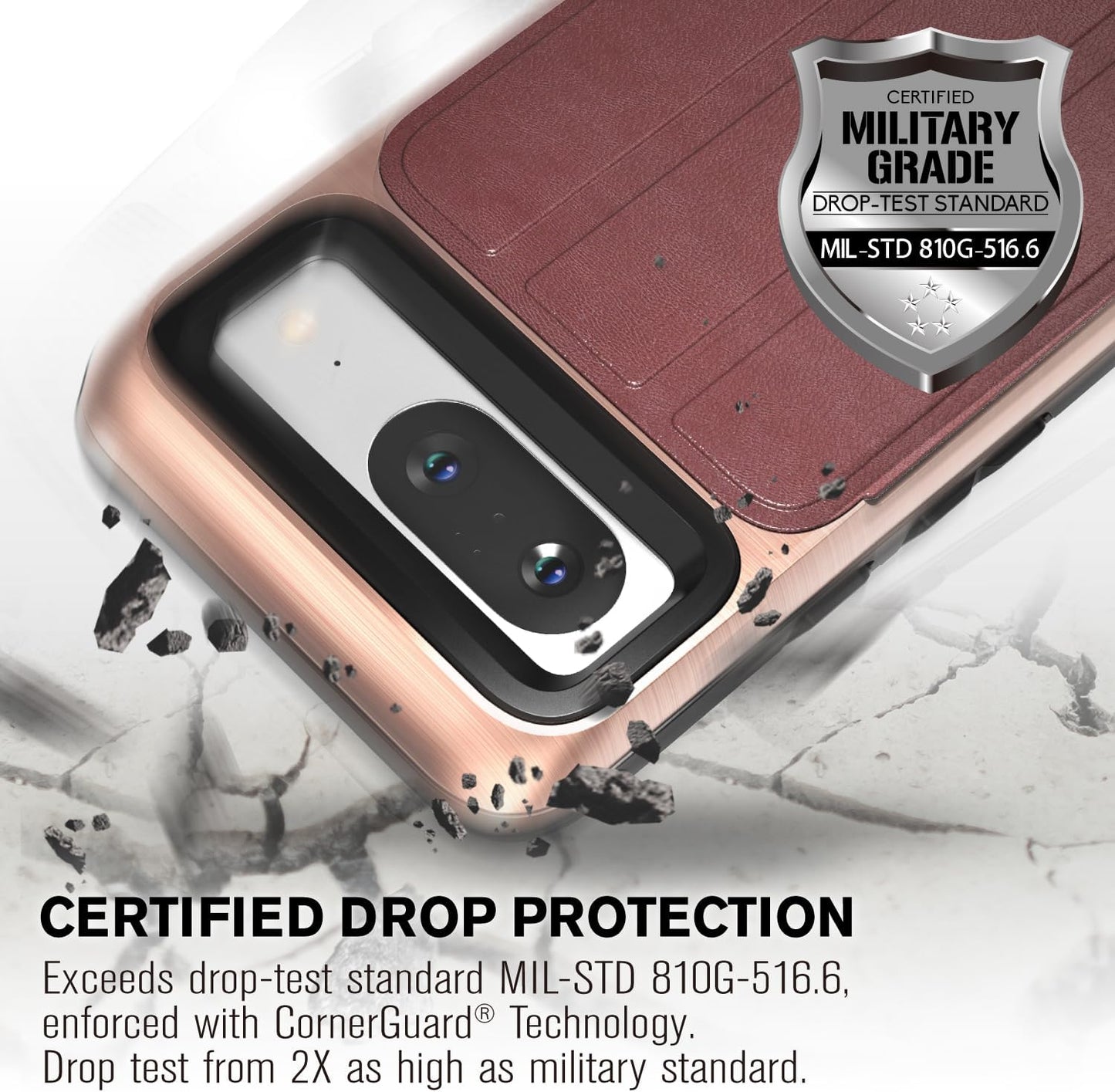 VENA Vcommute Wallet Case Compatible with Google Pixel 8 (2023), (Military Grade Drop Protection) Flip Leather Cover Card Slot Holder with Kickstand - Rose Gold  VENA   