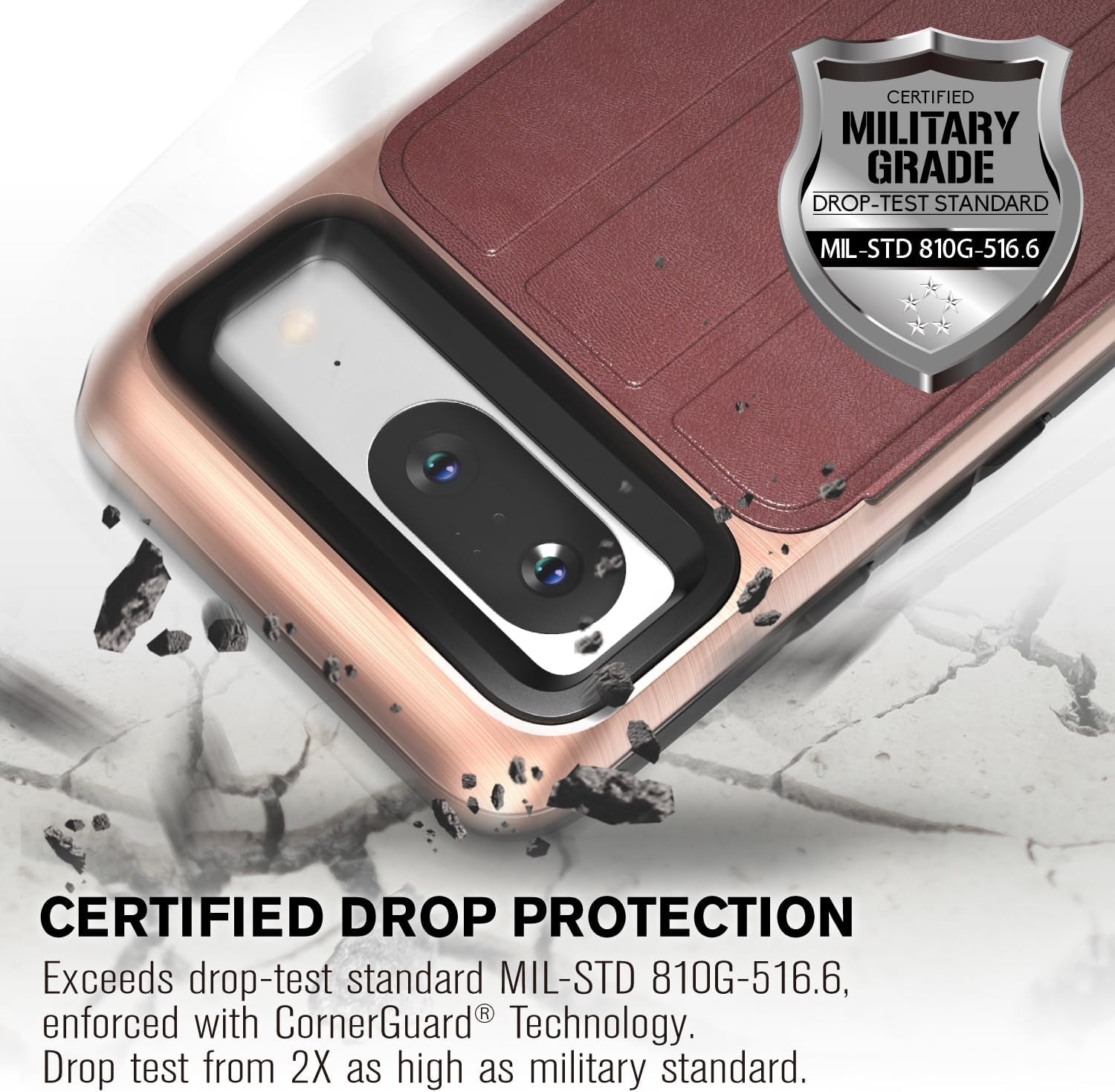 VENA Vcommute Wallet Case Compatible with Google Pixel 8 (2023), (Military Grade Drop Protection) Flip Leather Cover Card Slot Holder with Kickstand - Rose Gold  VENA   