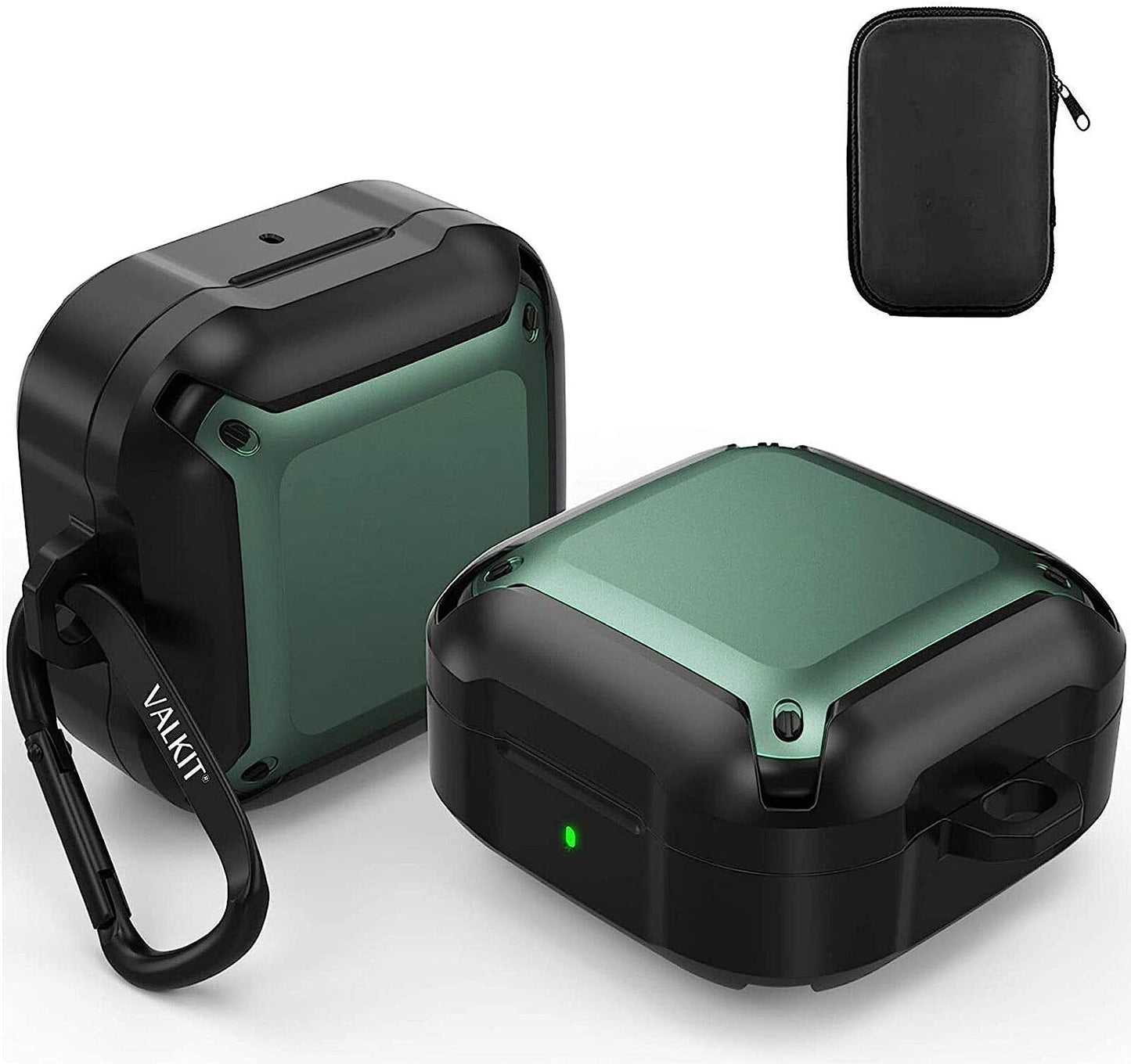 Valkit Compatible Samsung Galaxy Buds2 Pro Case(2022)/Galaxy Buds 2 Case 2021/Galaxy Buds Pro/Galaxy Buds Live 2020 Case Rugged Protective Earbuds Cover with Keychain/Zipper Box for Men Women  VKT Black/Green  