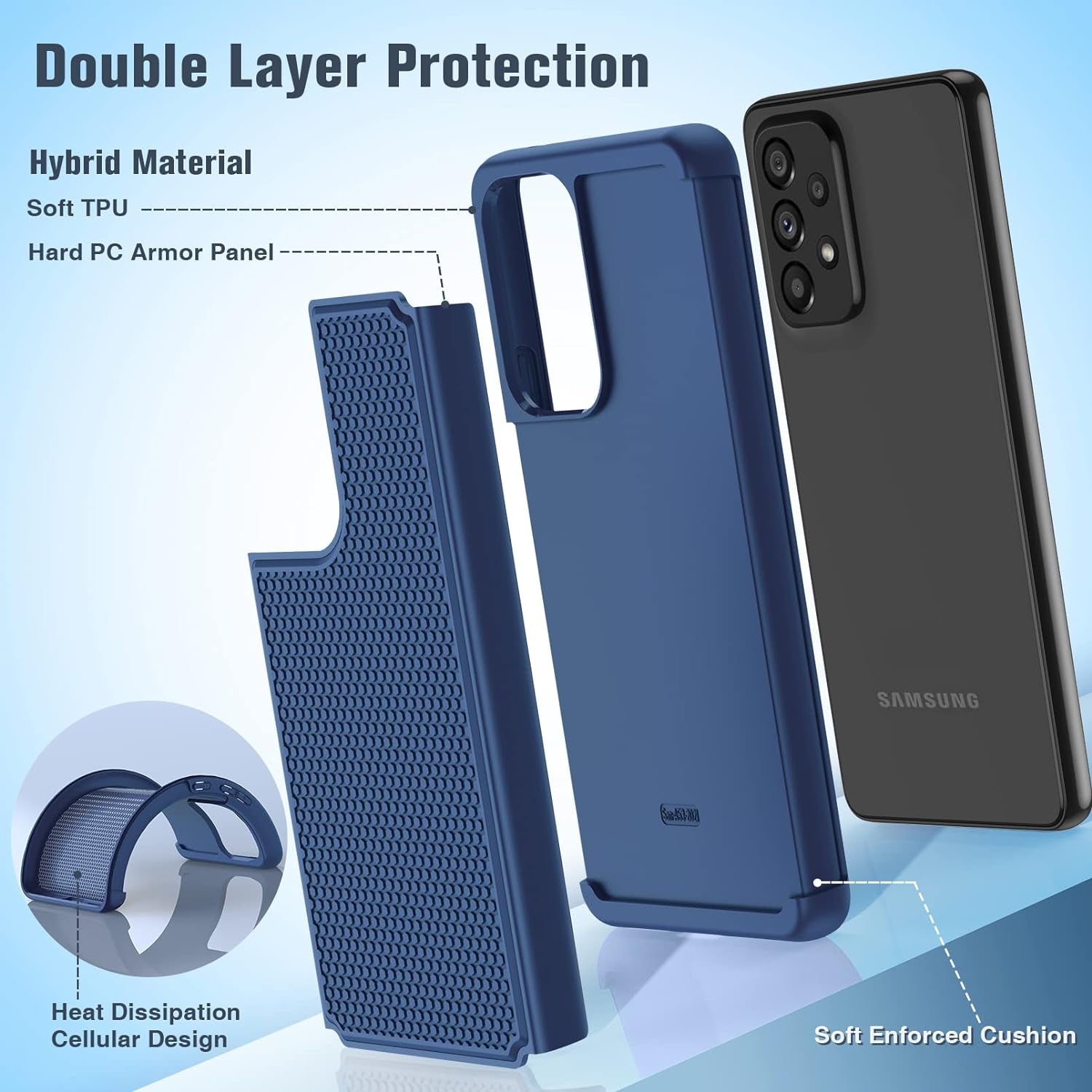 BNIUT for Samsung Galaxy A53 5G (Samsung A53 5G UW) Case: Dual Layer Protective Heavy Duty Cell Phone Cover Shockproof Rugged with Non Slip Textured Back - Military Protection - 6.5Inch (Navy Blue)  binghexin   