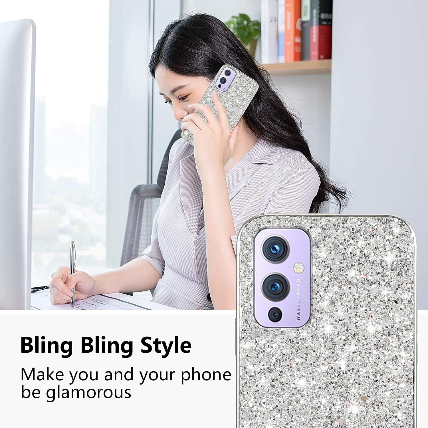 Compatible with Oneplus 9 Case Glitter Shockproof,Oneplus 9 Phone Case Bling Sparkly Soft TPU and PC Silicone Shiny Girl Women Thin Protective Cover (Silver)  Wousunly   