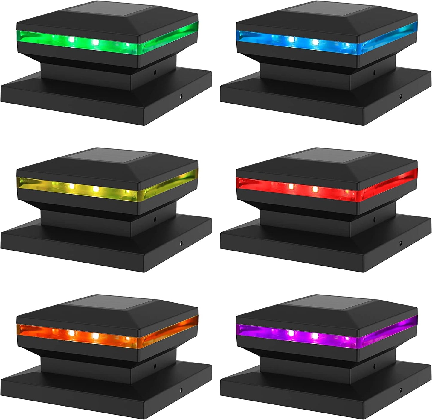 MAGGIFT 15 Lumen Outdoor Post Cap Light for Fence Deck or Patio, Warm White High Brightness SMD LED Lighting, Lamp Fits 4X4, 5X5 or 6X6 Wooden Posts, 6 Pack  MAGGIFT RGB Black 6 pack 