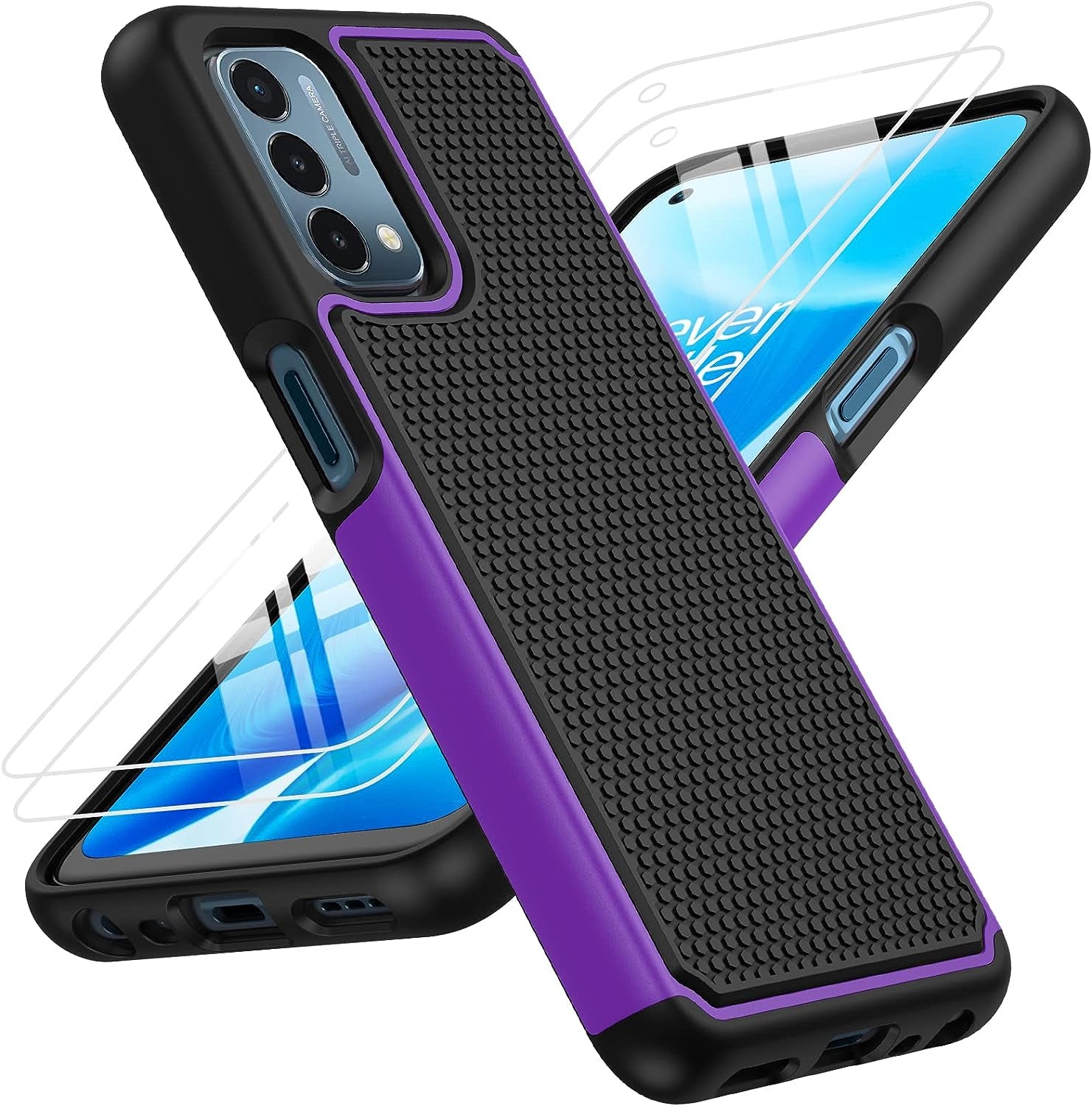 JXVM for Oneplus Nord N200 5G Case: Dual Layer Protective Heavy Duty Cell Phone Cover Shockproof Rugged with Non Slip Textured Back - Military Protection Bumper - 6.49Inch (Black Black)  binghexin Black Purple  