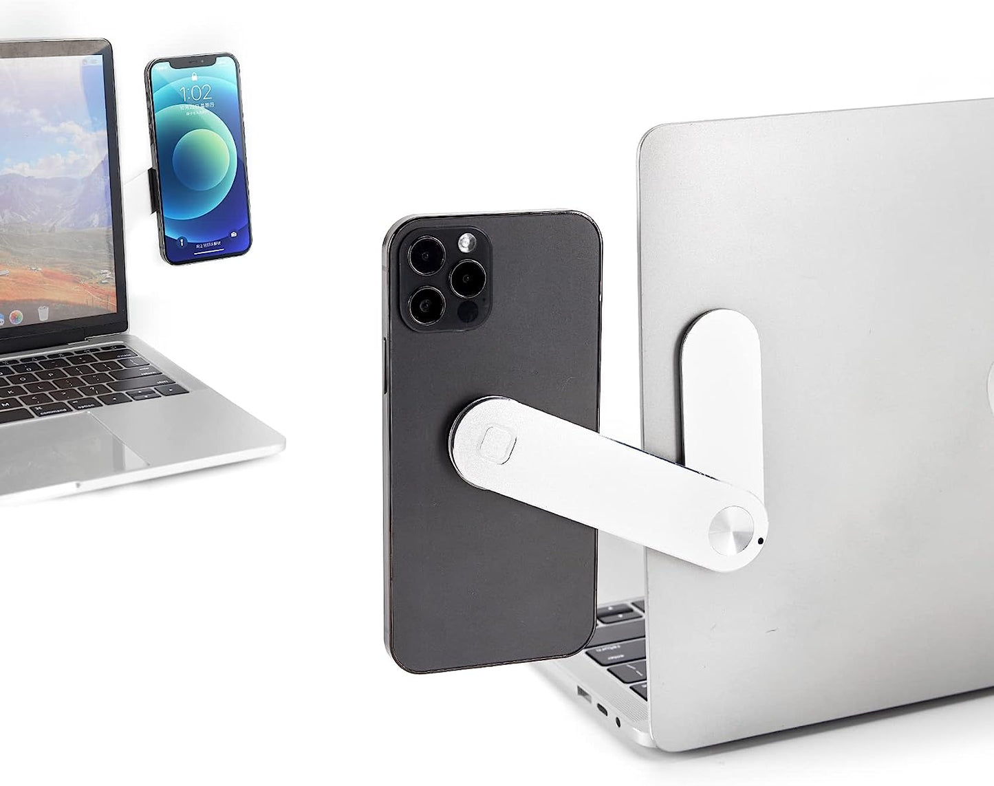 Omnpak Laptop Phone Holder, Adjustable Magnetic Phone Expansion Bracket，Foldable Portable Side Mount Clip, Laptop Stand for Smartphone  Omnpak Sliver  