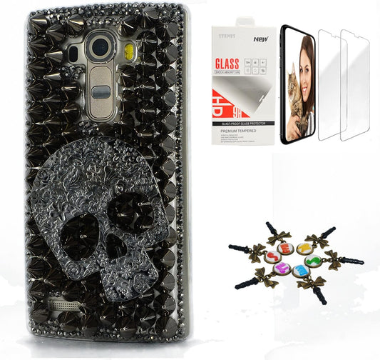 STENES Bling Case Compatible with LG G6 / LG G6 plus - Stylish - 3D Handmade [Sparkle Series] Punk Big Skull Design Cover with Screen Protector [2 Pack] - Black  STENES   