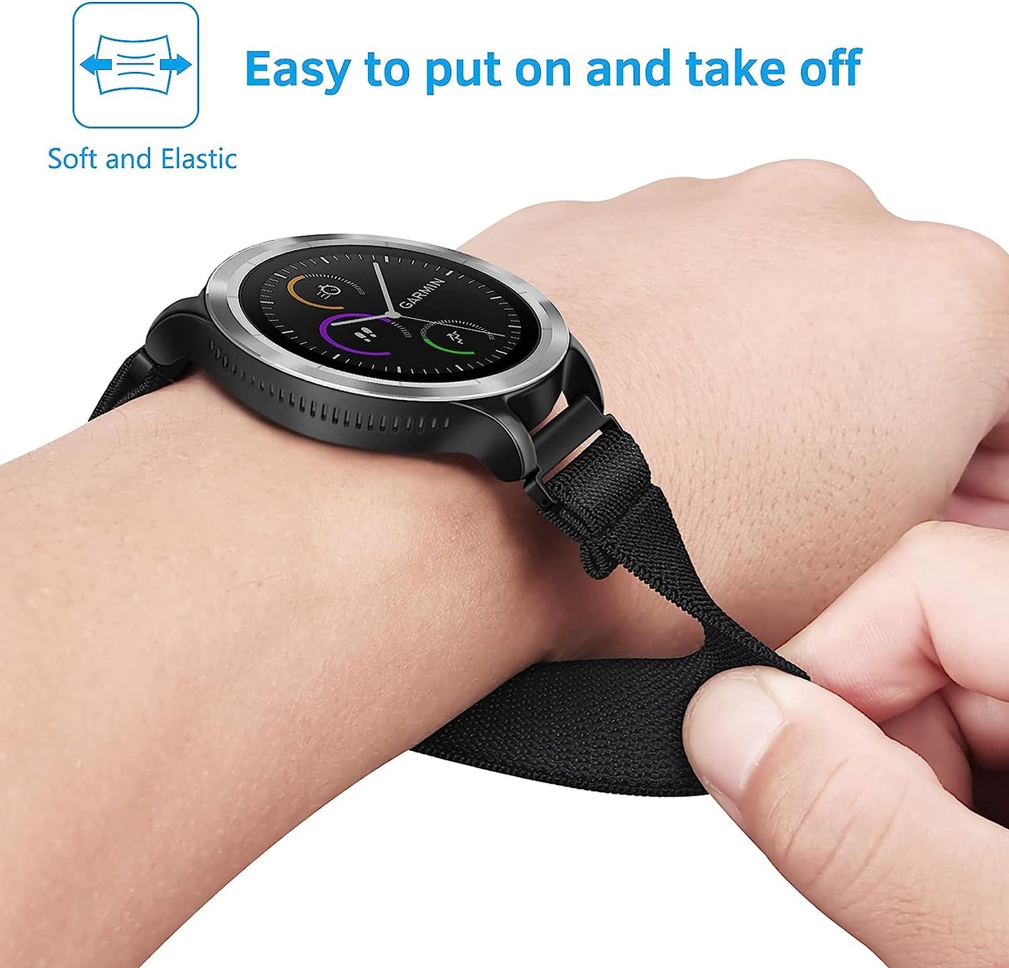 Fintie Elastic Band Compatible with Garmin Vivoactive 3/Garmin Venu Sq/Venu 2 Plus, 20Mm Soft Nylon Stretchy Band Replacement Strap Compatible with Garmin Vivoactive 3 Music/Forerunner 245 Music/Forerunner 265 Music Smartwatch  Fintie   