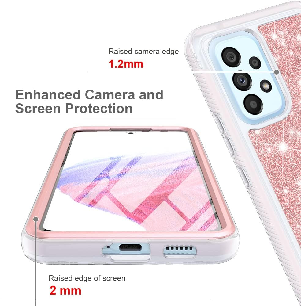 TJS Compatible for Samsung Galaxy A53 5G Case, with [Built-In Screen Protector], Full-Body Drop Protector Cover Glitter Bling Cute Girls Women Design Hybrid Phone Case (Rose Gold)  TJS   