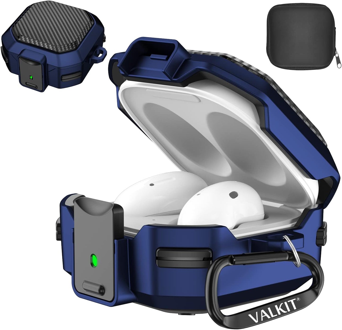 Valkit Compatible Galaxy Buds 2 Pro/Galaxy Buds 2/Galaxy Buds Pro/Buds Live Case with Lock, Full Body Protective Case for Men Women Shockproof Skin Cover for Samsung Earbuds with Keychain,Blue  VKT Carbon Fiber Blue  