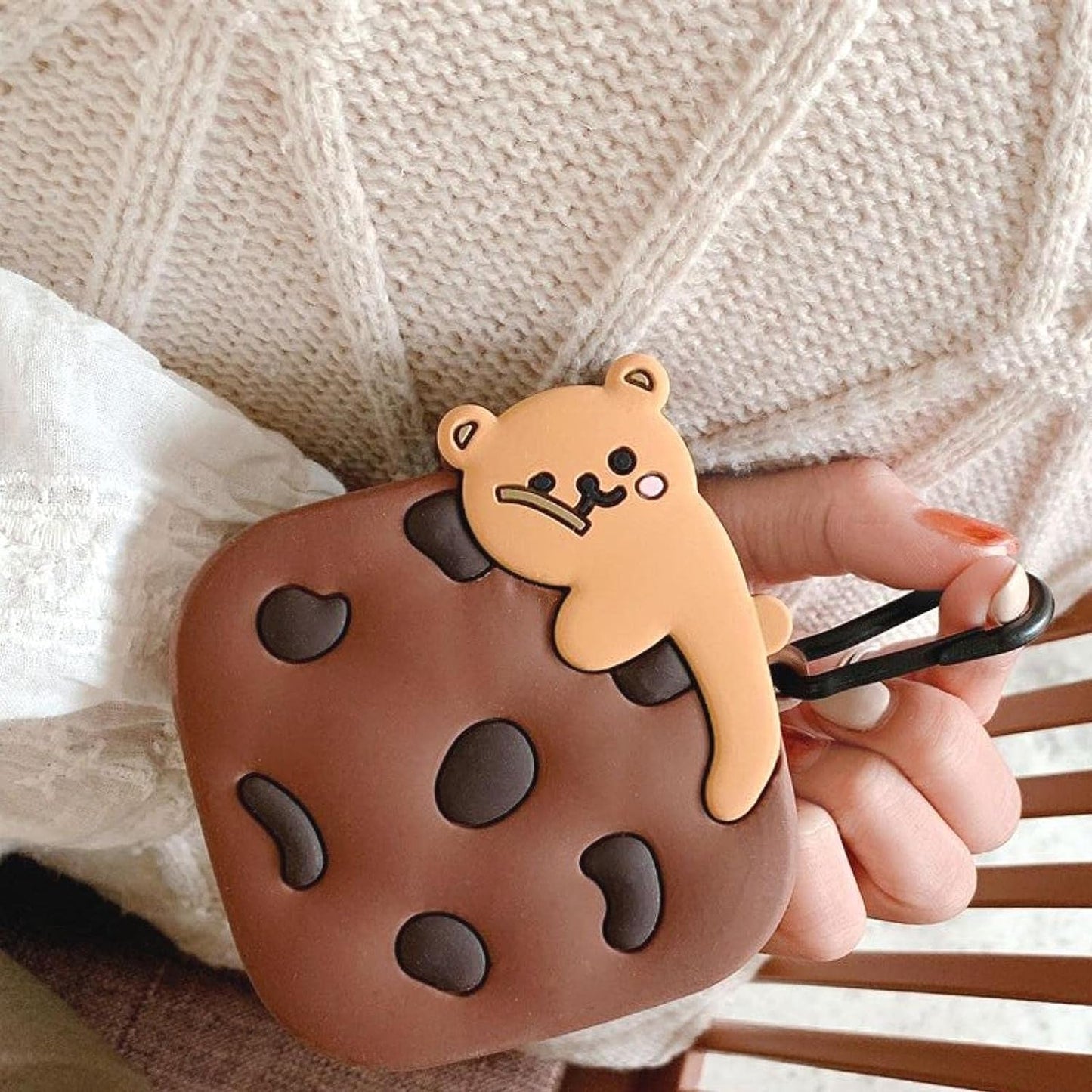 Powerbeats Pro Wireless Earbuds Case Cover Silicone Protector Skin Cute Cookie Bear with Carabiner Keychain for Girls  AKIKOH   
