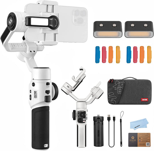 Zhiyun Smooth 5S Combo White Gimbal Stabilizer for Smartphone Iphone 14 13 12 11 X 8 Pro Max plus Samsung Android for Youtube Tiktok Vlogging Zhiyun Smooth 5 Phone Gimbal Upgraded+1Pcs Mini LED Light  Zhiyun   