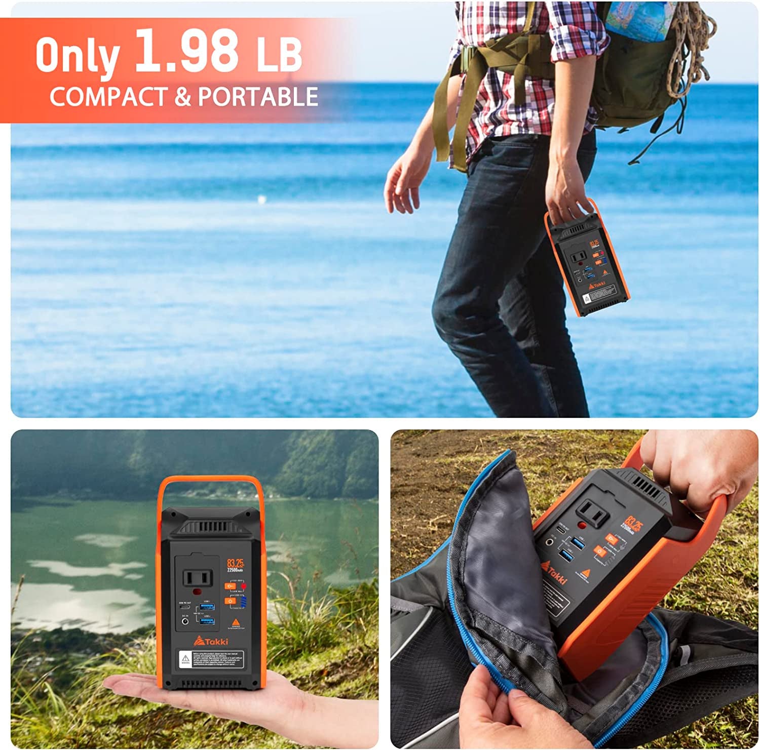 83Wh Portable Power Station, Takki Camping Solar Generator Power Bank with Flashlight and 110V AC Outlet Battery Backup for Camping, Home, Laptop, Emergency (Solar Panel Not Included)  Shenzhen Sbase Electronics Technology Co.,Ltd   