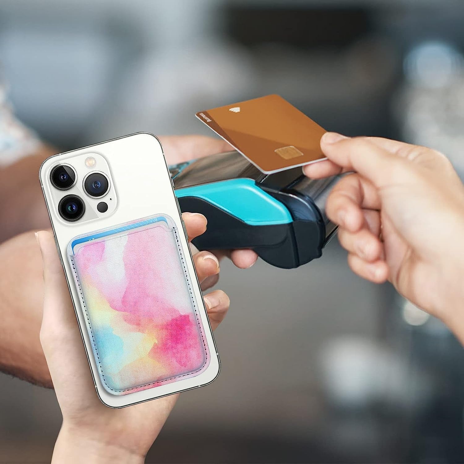 KECC Magsafe Wallet Compatible with Apple Iphone 13 12 Pro Max | Ultra Strong Magnetic Wallet Card Holder Pouch | Italian Leather, Slim, Lightweight (Rainbow Mist)  KECC   