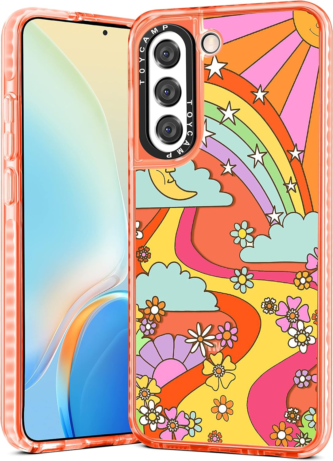 Toycamp for Samsung Galaxy S21 plus Case, Cute Funny Sun Moon Star Design for Women Girls Boys Teens for Galaxy S21 plus Cases, Cute Cartoon Sun Moon Star Print Cover for S21 plus Case 5G, 6.7''  Toycamp Rainbow River Orange  