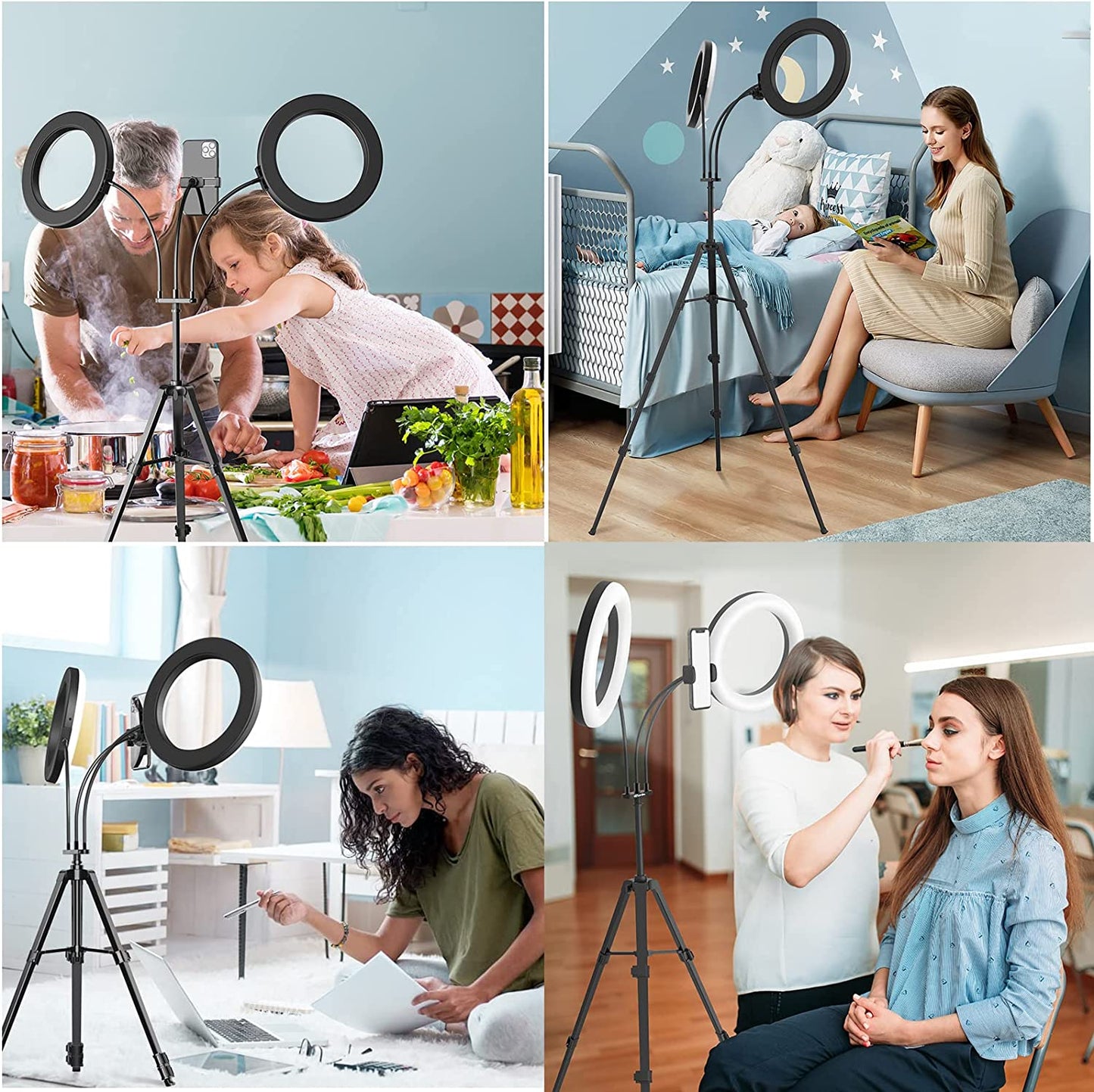 Dual 8" Ring Light with Stand (Equals One 14" Ring Light ), LED Light Ring for Vlog/Makeup/Youtube/Video Shooting, Remote Shutter, Compatible with Iphone & Android  iMartine   