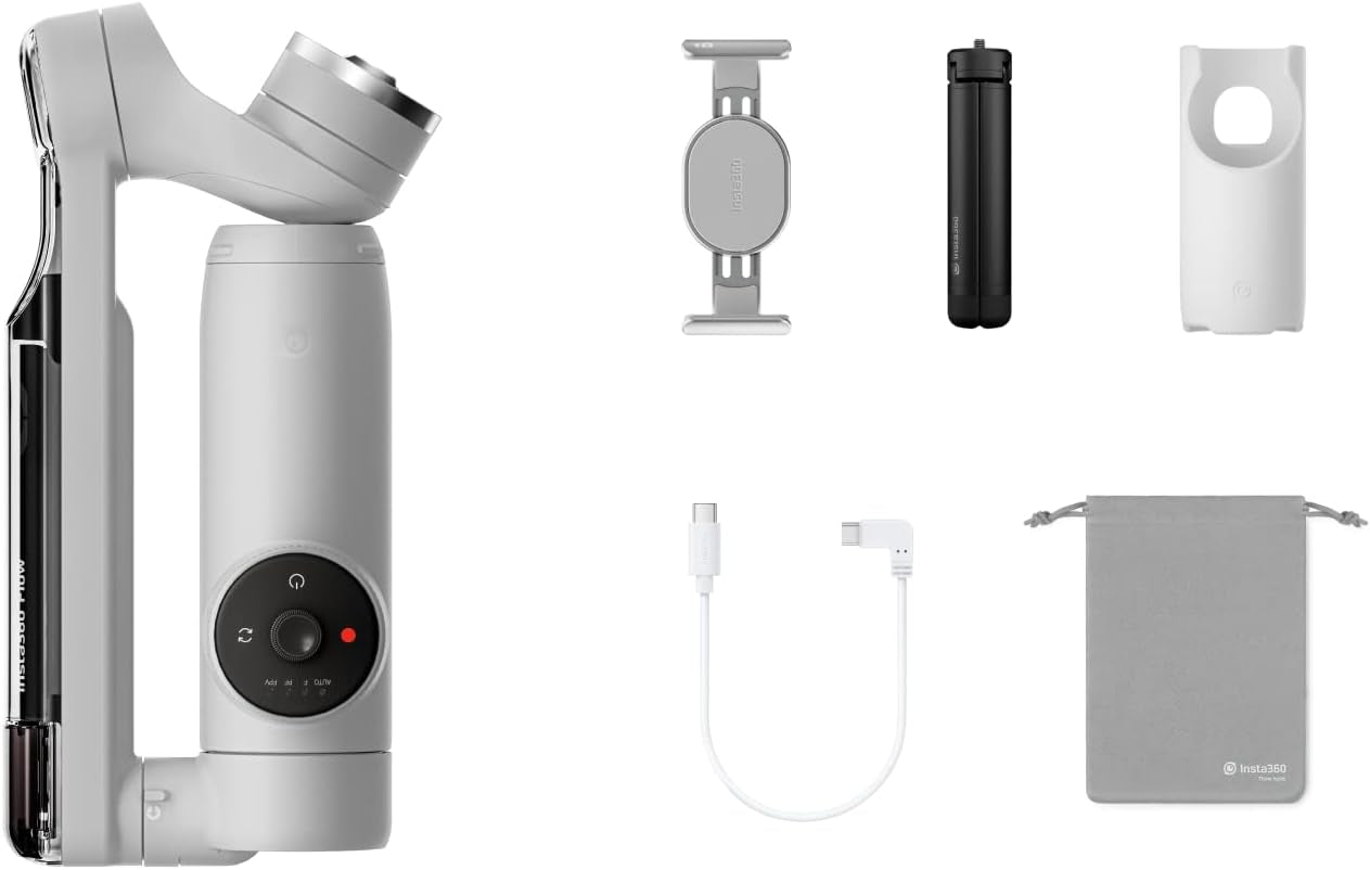 Insta360 Flow - Ai-Powered Smartphone Stabilizer, Auto Tracking Phone Gimbal, 3-Axis Stabilization, Built-In Selfie Stick & Tripod, Portable & Foldable, Youtube Tiktok Video, Stone Gray  Insta360 Stone Gray-Pro Tripod Kit  
