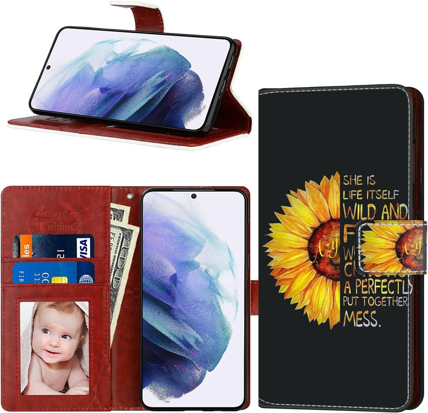 For LG G8 Thinq, Wallet Case Dragonfly Butterfly Phone Case Fit LG G8 Thinq 6.1 Inch Soft PU Leather Shockproof Flip Cover Card Slot with Wristbands for Women  Daobubu Sunflower 2 Lg G8 Thinq 