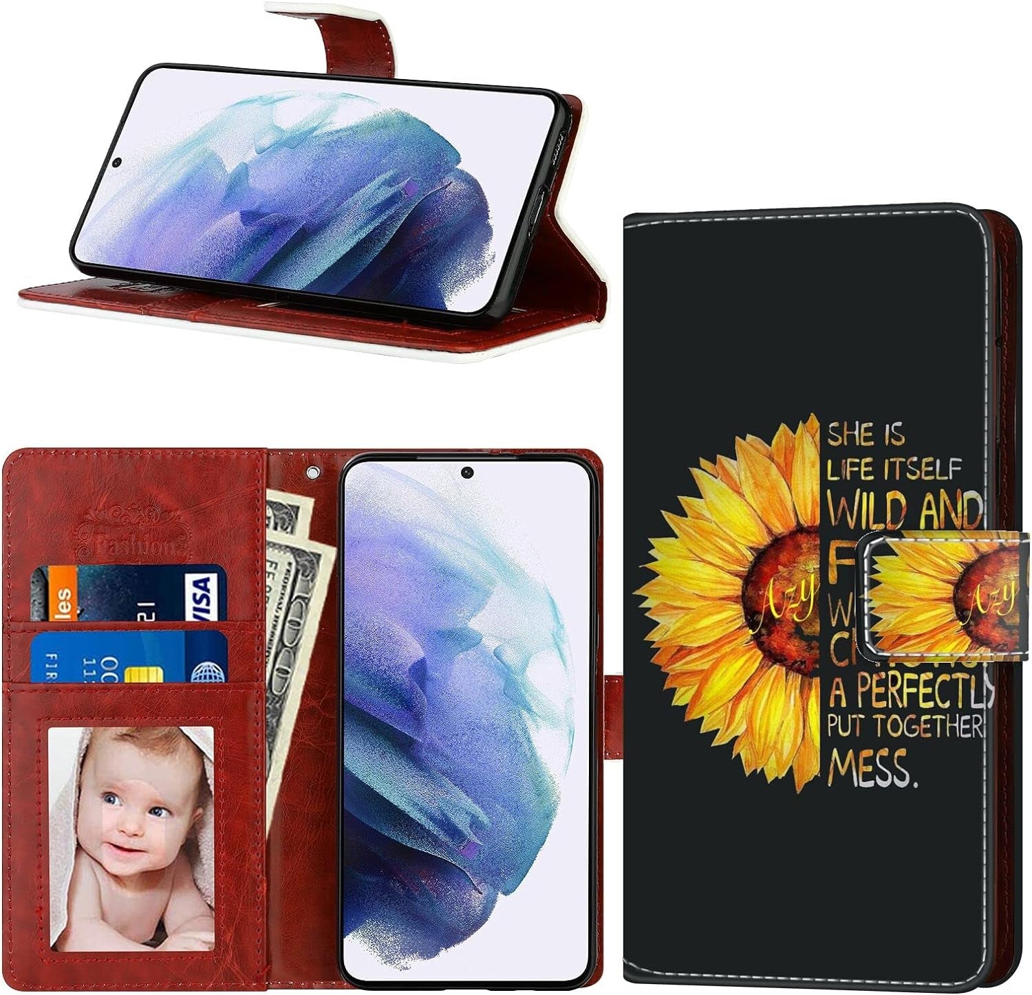 For LG G8 Thinq, Wallet Case Dragonfly Butterfly Phone Case Fit LG G8 Thinq 6.1 Inch Soft PU Leather Shockproof Flip Cover Card Slot with Wristbands for Women  Daobubu Sunflower 2 Lg G8 Thinq 