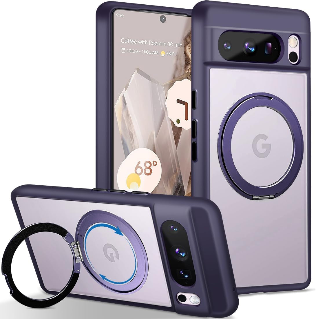 MALEWOLF for Google Pixel 8 Pro Magnetic Case Compatible with Magsafe [Invisible Kickstand] Shockproof Anti-Fingerprint Matte Translucent Cover Protective Phone Case for Pixel 8 Pro 5G (Frosted Clear)  MALEWOLF Purple  