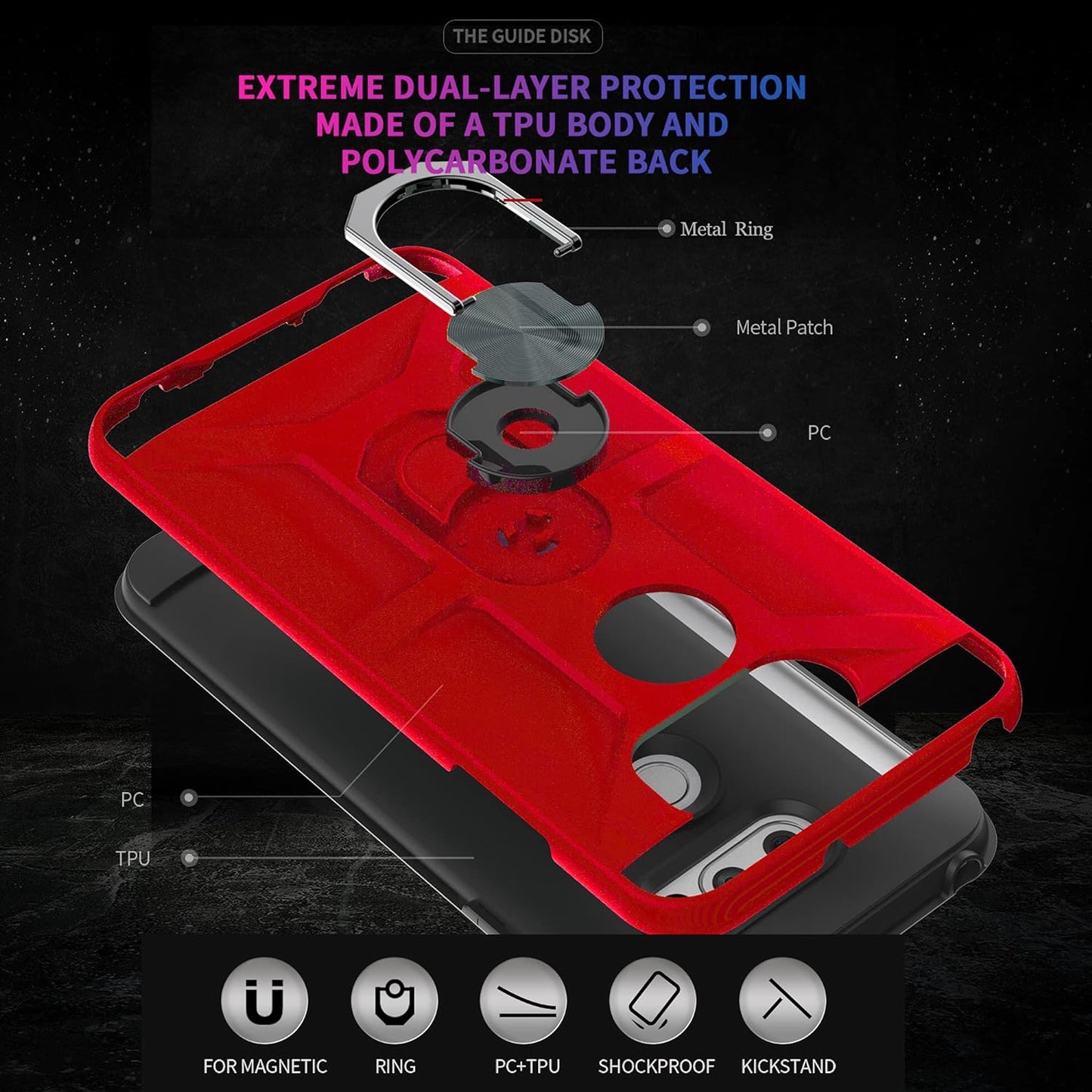 Ymhxcy Case Compatible with LG V35 Thinq/V30/V30 Plus/ V30S Thinq/ V35 Case with HD Screen Protector,360 Degree Rotating Ring Kickstand Holder Dual Layers of Shockproof Case for V30-ZS (Zs-Red)  YmhxcY   