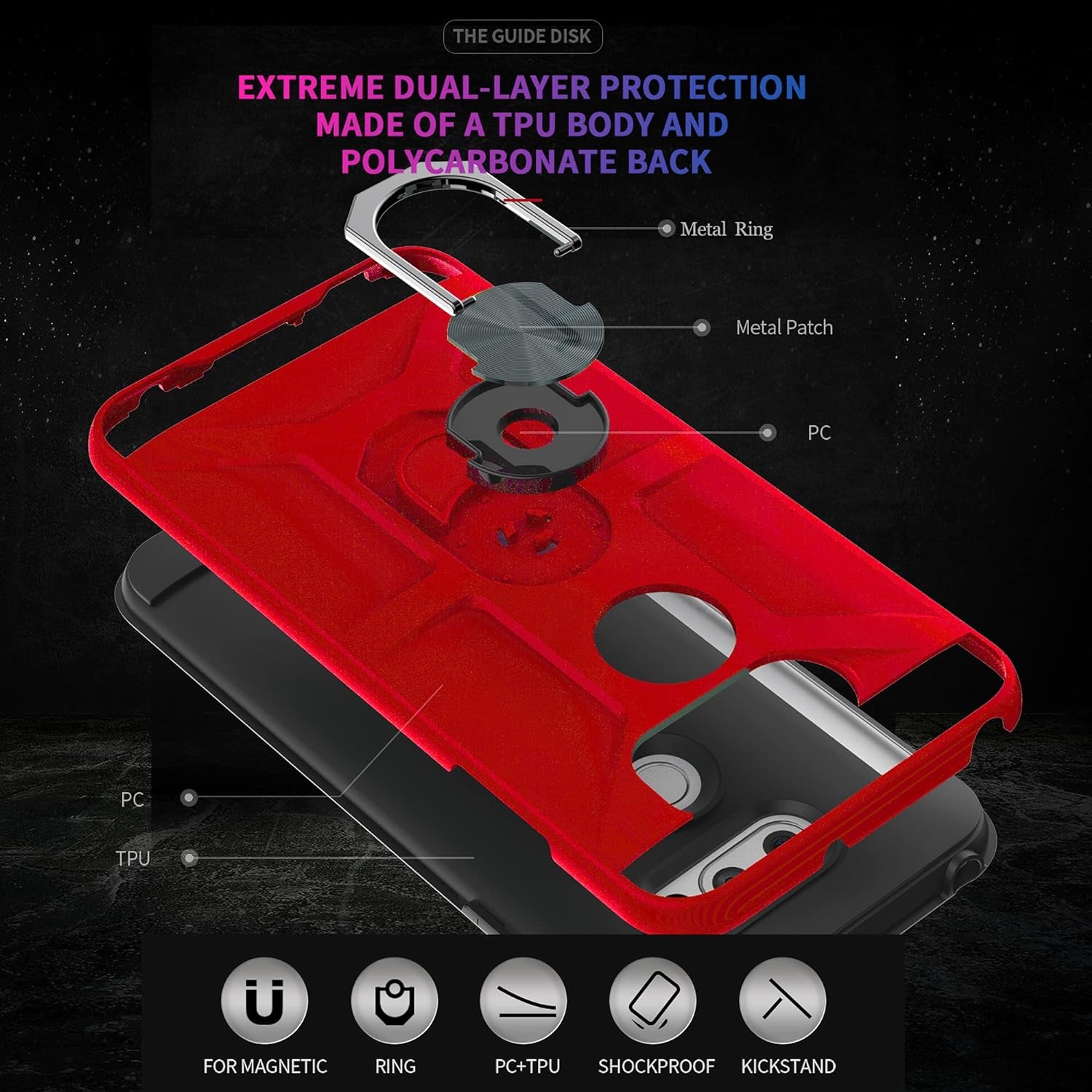 Ymhxcy Case Compatible with LG V35 Thinq/V30/V30 Plus/ V30S Thinq/ V35 Case with HD Screen Protector,360 Degree Rotating Ring Kickstand Holder Dual Layers of Shockproof Case for V30-ZS (Zs-Red)  YmhxcY   