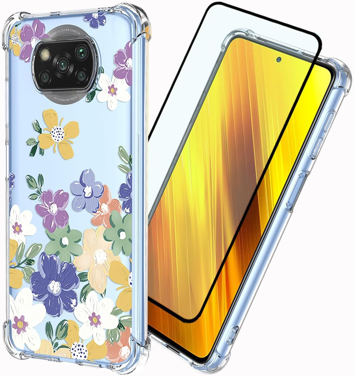 DFTCVBN Case for Xiaomi Poco X3/Poco X3 Pro Case, Poco X3 NFC Case with Screen Protector Clear Rainbow Colorful Oil Painting Smiley Shockproof TPU Phone Cover for Xiaomi Poco X3 Pro Doodle Smile  DFTCVBN Oil Painting Flowers  
