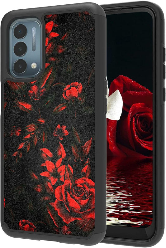 BREIDMKFM 2 in 1 Phone Case for Oneplus Nord N200 5G，Heavy Duty Shockproof Dual Layer Hard PC Soft Rubber Bumper Rugged Cover Case for Nord N200 5G, Red Rose Art  BREIDMKFM   
