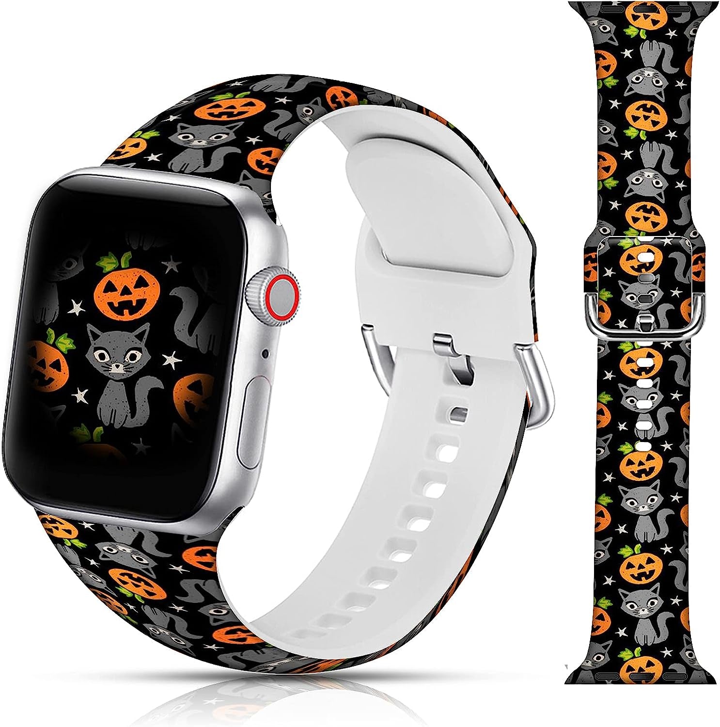 LAACO Silicone Sport Bands Compatible with Apple Watch 49Mm 45Mm 44Mm 42Mm 41Mm 40Mm 38Mm for Women Men Girls, Floral Design Replacment Strap for Iwatch SE Utral/Series 8/7/6/5/4/3/2/1  LAACO Halloween Pumpkin Cat 38mm/40mm/41mm 