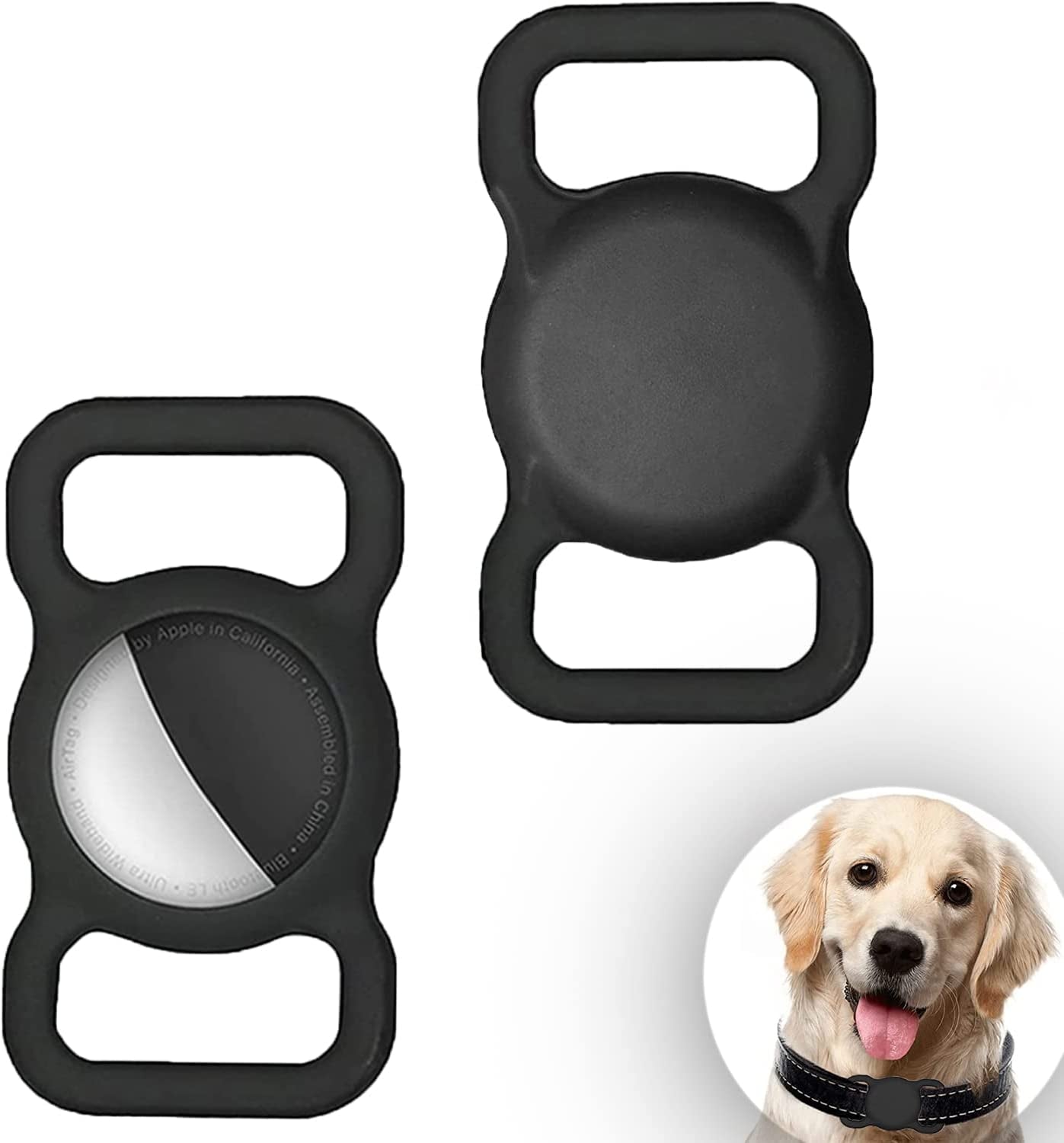 2-Pack Dog Collar Holder Compatible with Airtag, Soft Silicone Waterproof Case for Apple Air Tag Tracker Kids School Bag & Backpack & Dog Pet Collar Loop Holder (Black)  TENTOKU   