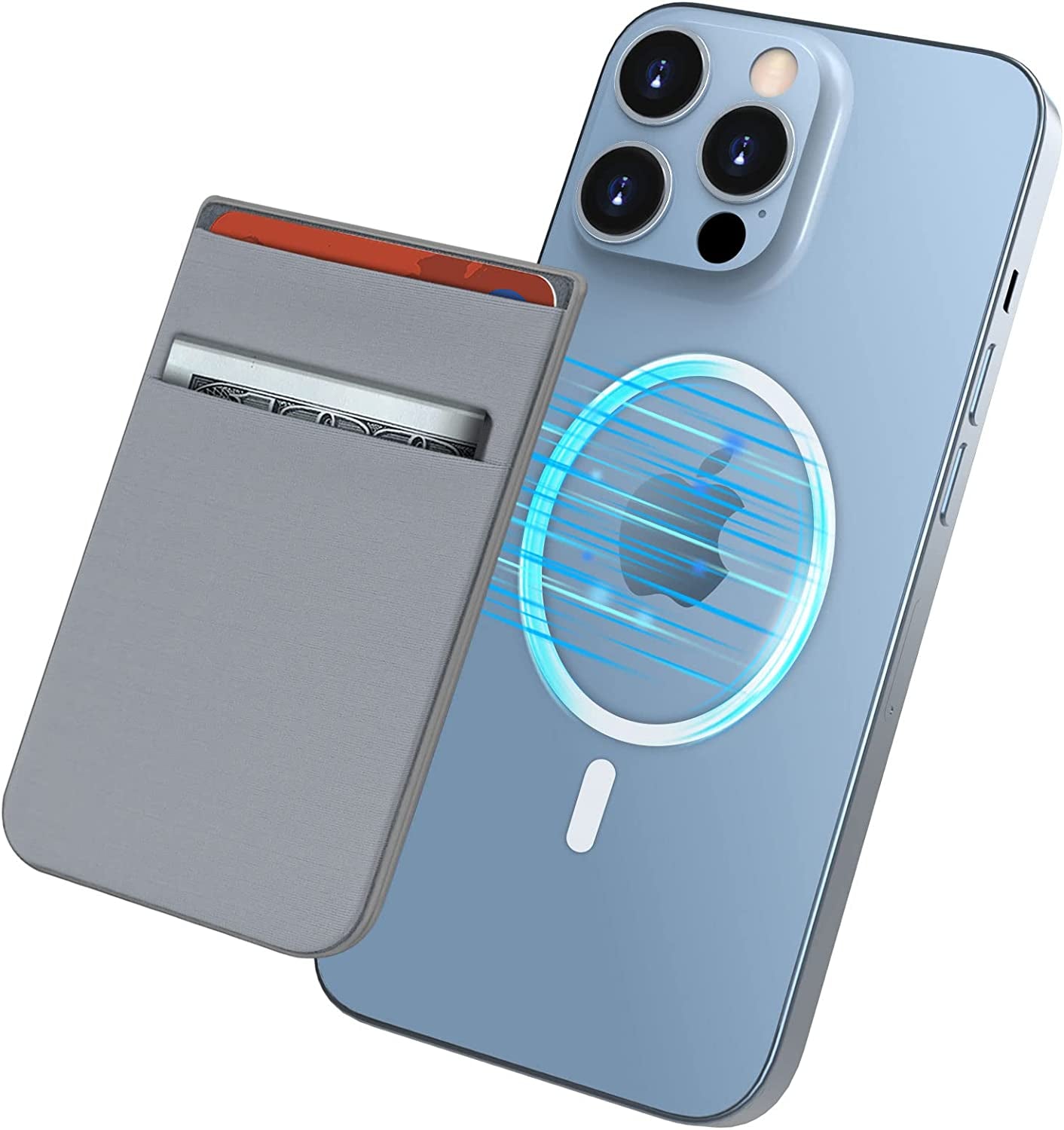 Imluckies Magnetic Wallet for Iphone Magsafe, Double Stretchy Fabric Pocket Wallet, Magnet Credit ID Card Wallet Holder for Iphone 14 Pro Max / 14 Pro / 14 plus / 14/13/12 Series Mini, Black  imluckies Gray  