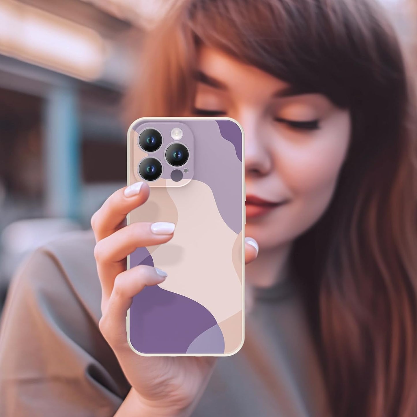 YSLBWLE for Iphone 12 Mini Case, Thin Liquid Silicone Case,Shockproof,Slim Thin Phone Case for Iphone 12 Mini,Full Body Screen Camera Protective Cover-Beige White+Purple 9-Ip12Mini-01  YSLBWLE   