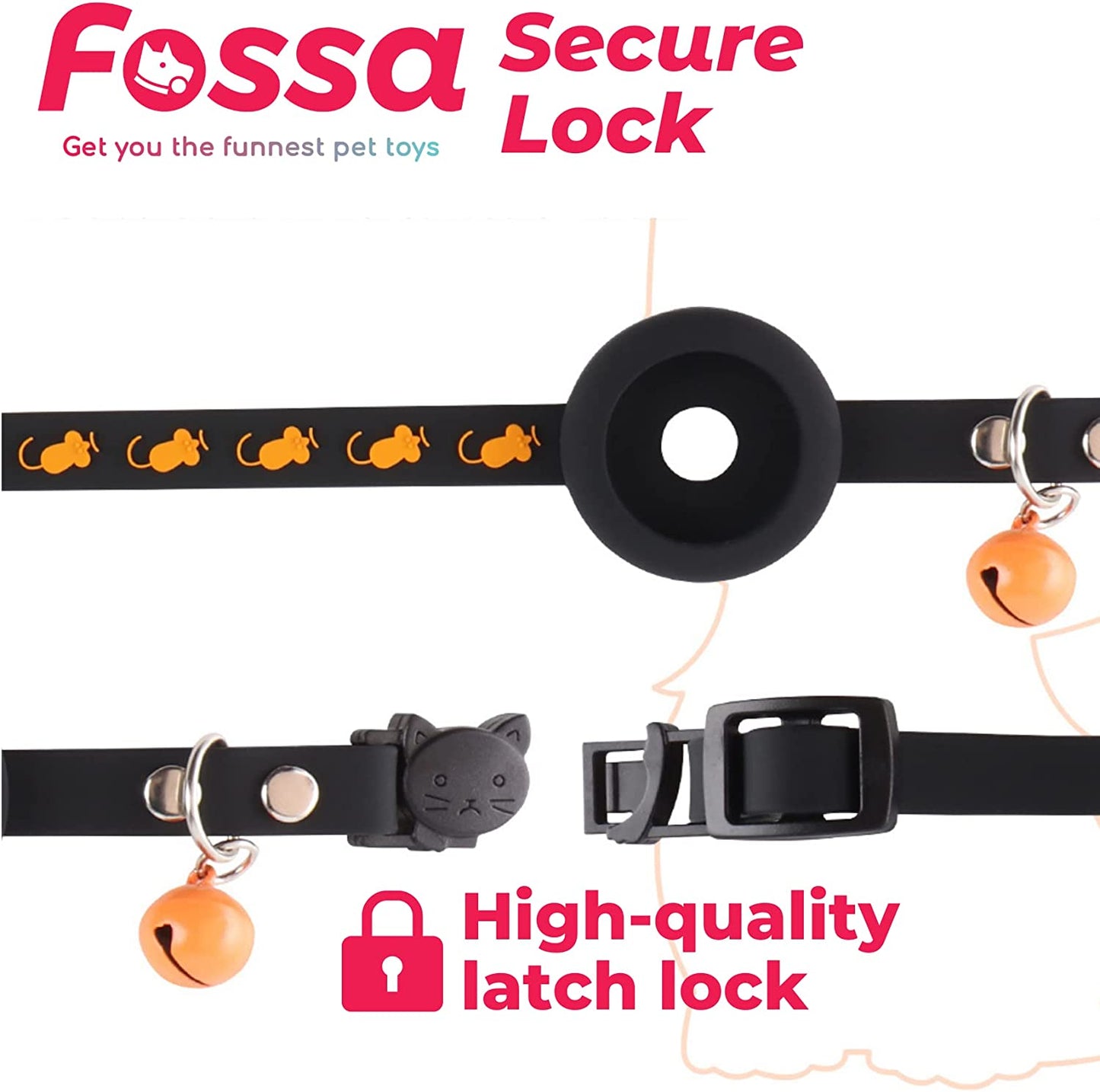 FOSSA Airtag Cat Collar W/Bell, Black  FOSSA   