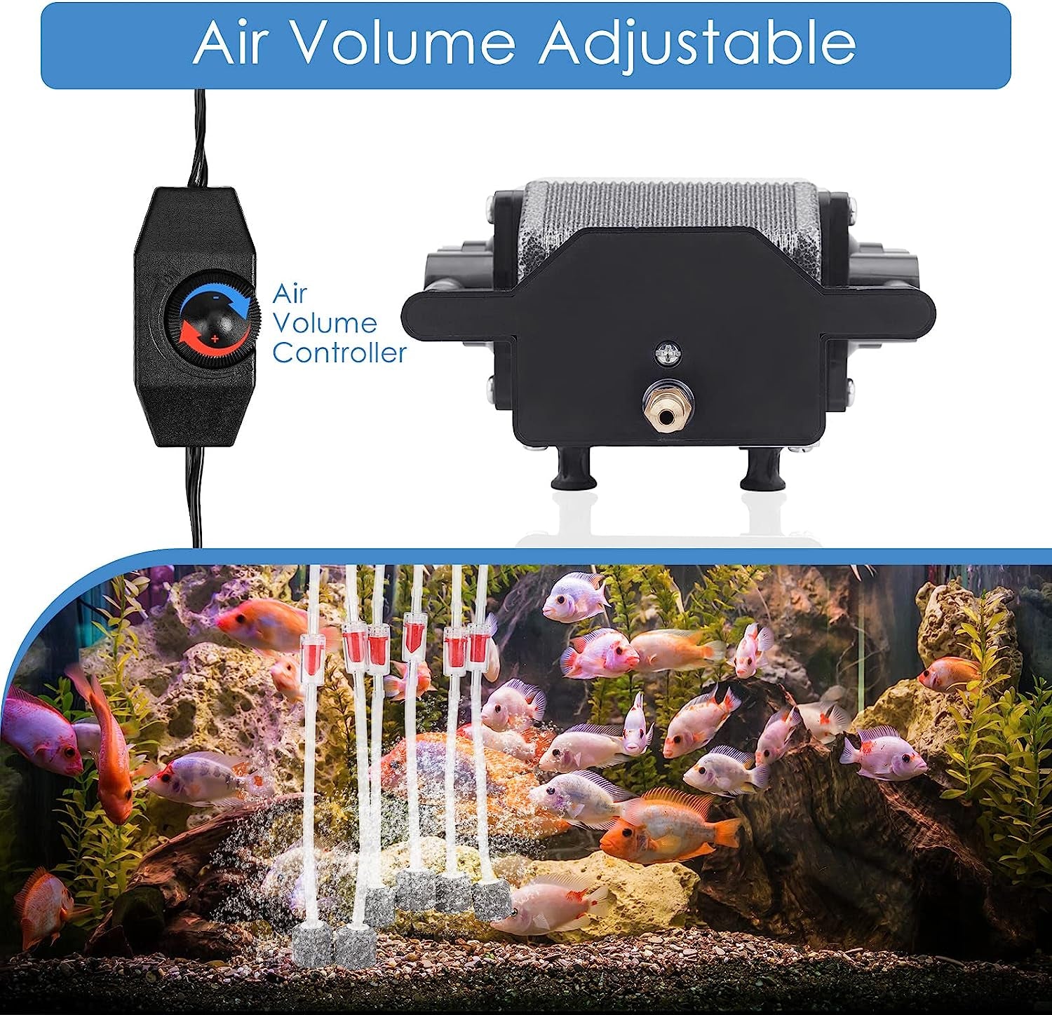 Aquamiracle Quiet Aquarium Air Pump 317/475GPH 0.025/0.03Mpa 8/16W High Pressure Air Pump Commercial Air Pump Pond Aerator Bubbler Hydroponics Air Pump Oxygen Pump for up to 800/1200 Gallon Water  AquaMiracle   
