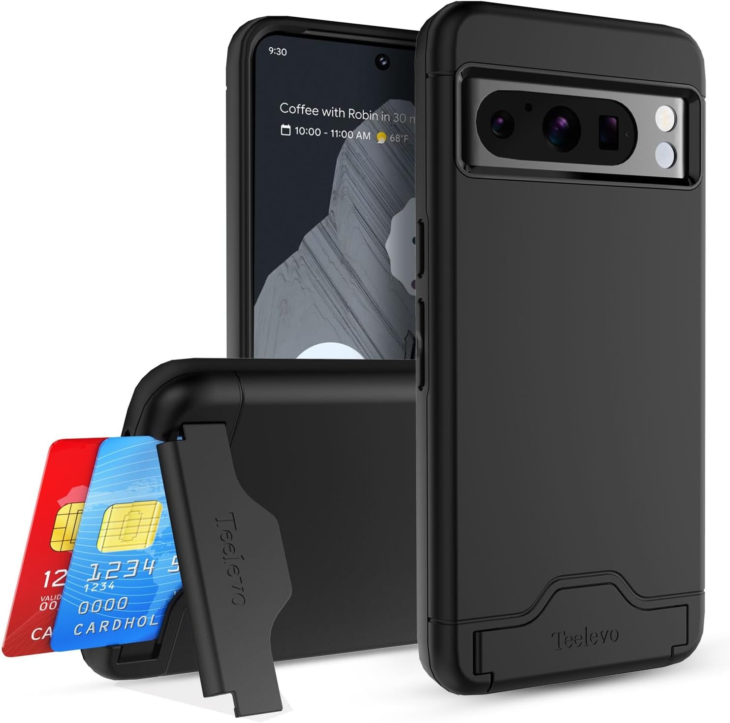 Teelevo Wallet Case for Google Pixel 8 Pro, Dual Layer Case with Card Slot Holder and Kickstand for Google Pixel 8 Pro - Dark Green  Teelevo Black  