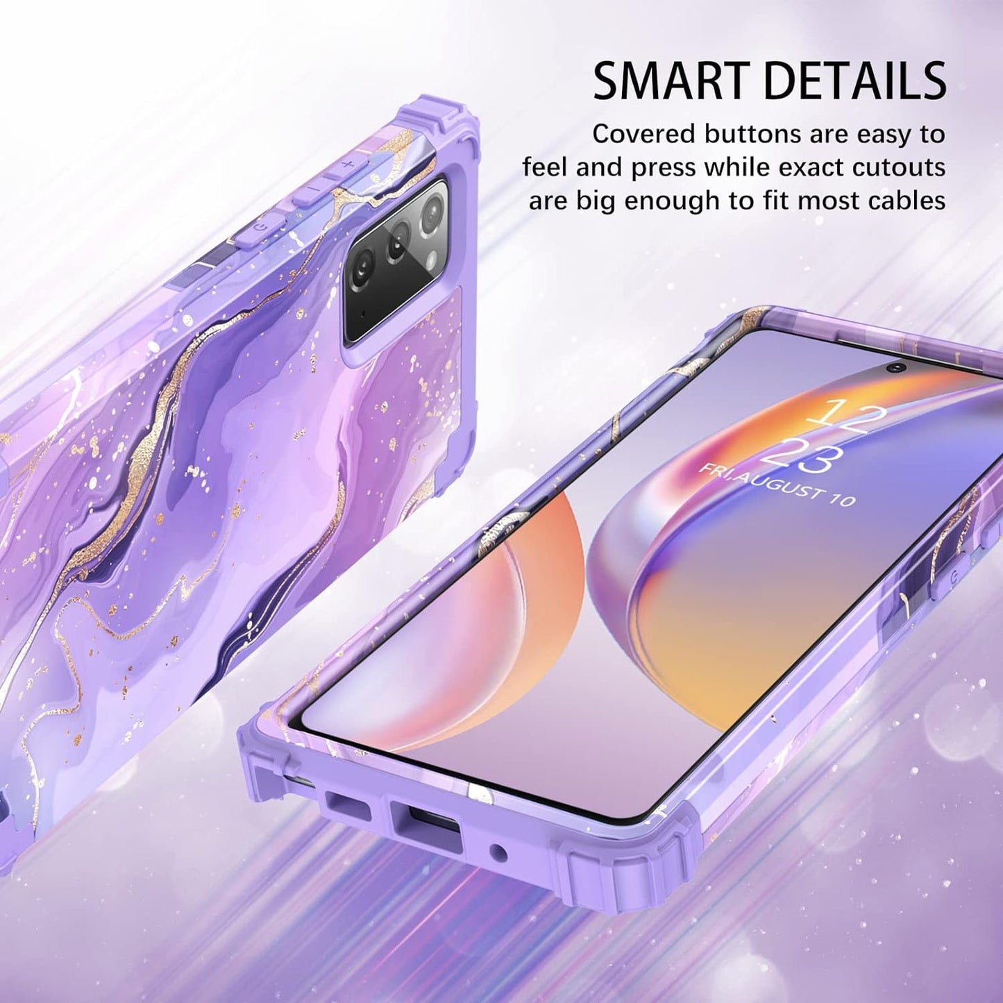 DUEDUE for Samsung Galaxy Note 20 Case, Marble Pattern Heavy Duty Rugged Shockproof Drop Protection 3 in 1 Hybrid Hard PC Cover Soft Silicone Bumper Phone Case for Samsung Note 20, Purple/Marble  DUEDUE   