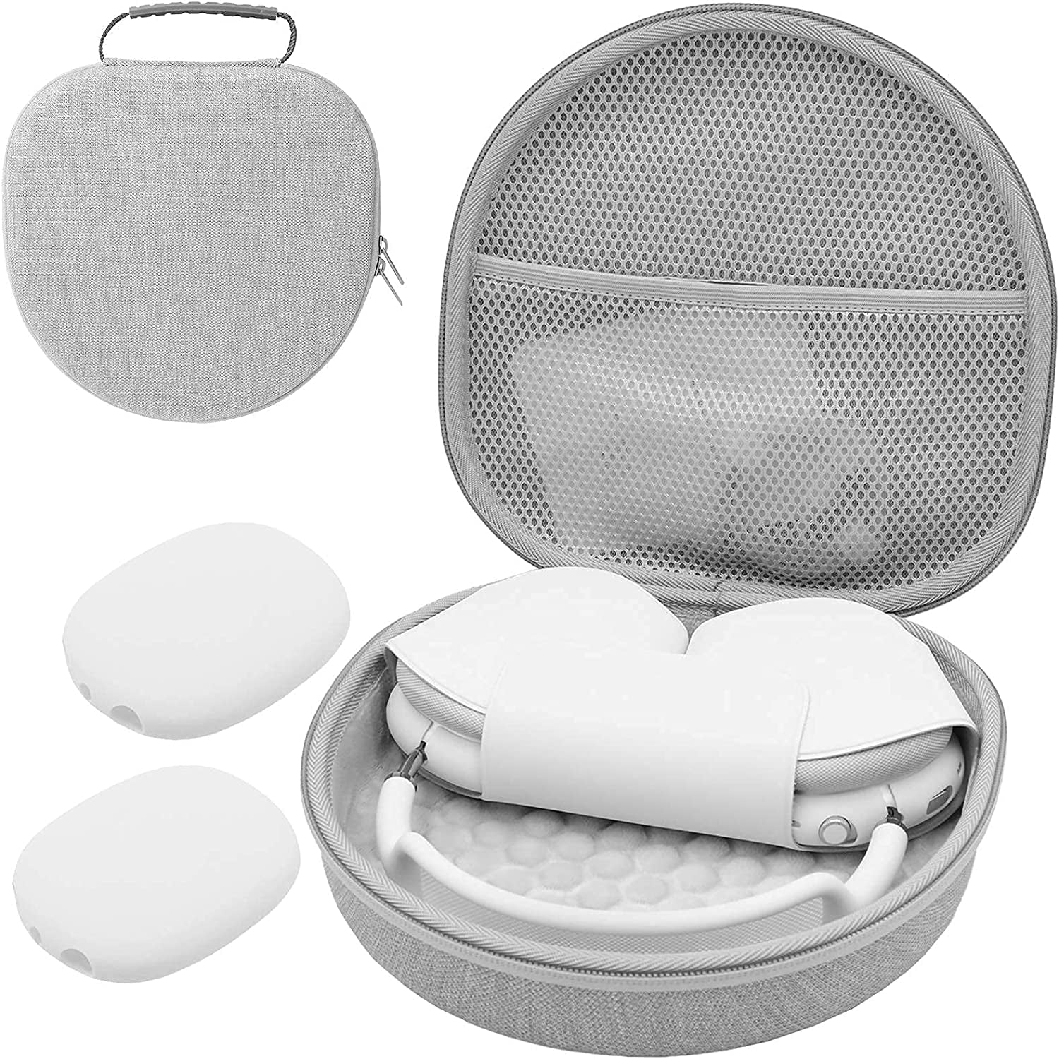 Procase Hard Headphone Case for Airpods Max with 2 Smart Silicone Protective Cases, Hardshell EVA Carry Bag, Headset Case, Black  ProCase 2-grey  