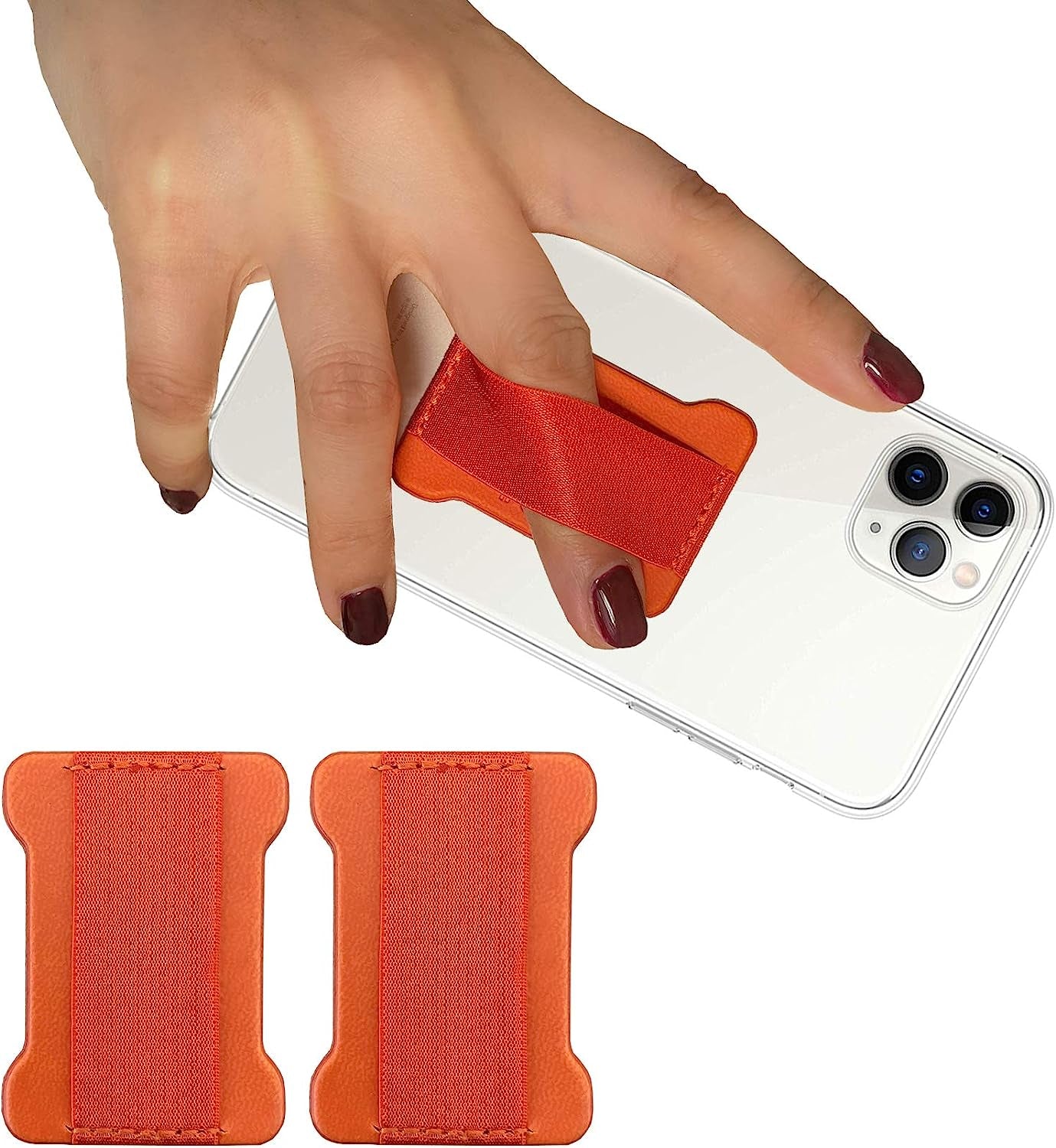 WUOJI Finger Strap Phone - Cell Phone Finger Holder - Ultra Thin Anti-Slip Universal Cell Phone Gripper for Back of Phone Grip Compatible with Iphone Samsung and Most Smartphones -2Pack(Black)  WUOJI Orange  