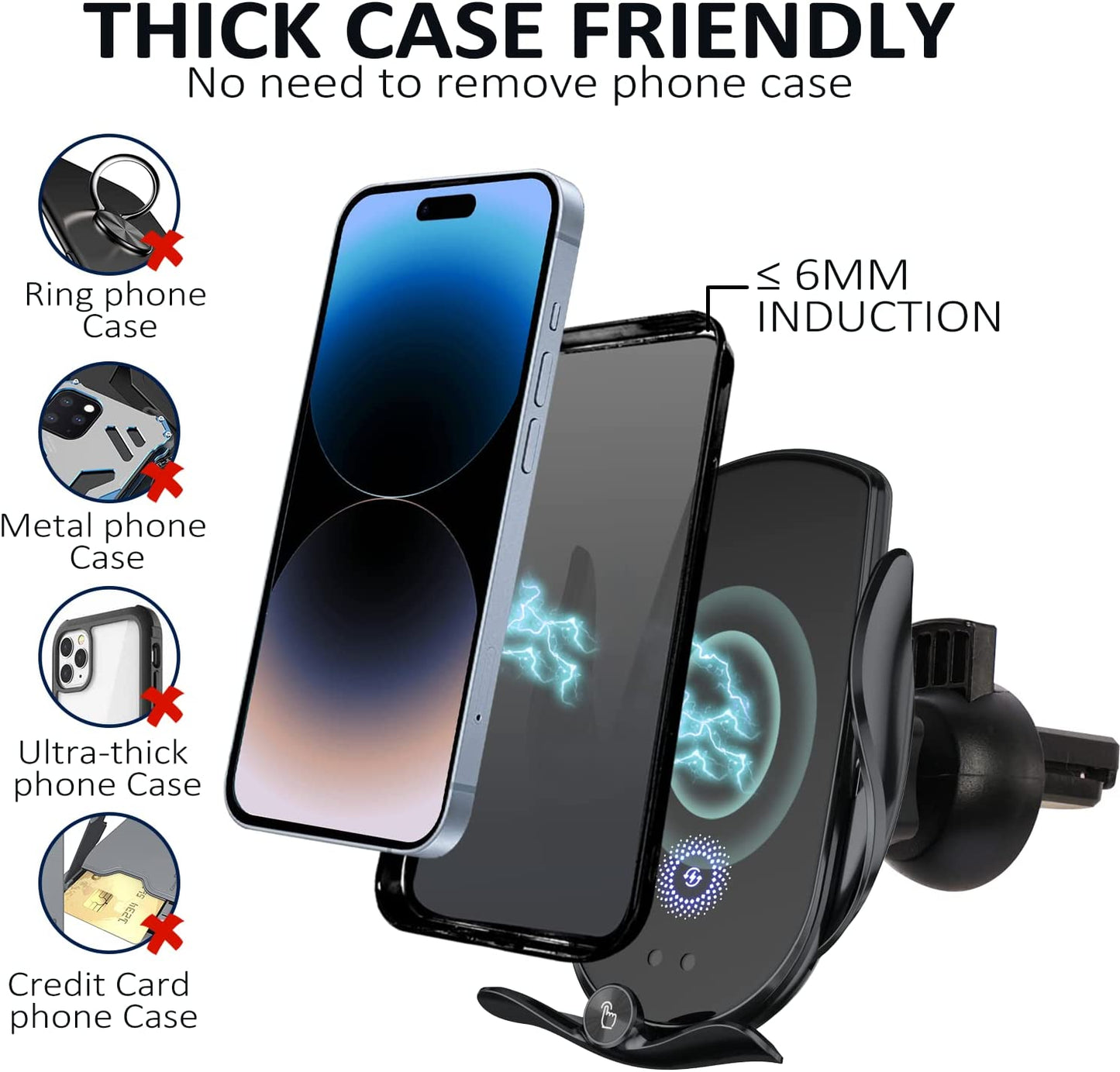 Wireless Car Charger,15W Fast Charging Car Charger Phone Holder Mount, Auto Clamping Car Charger Phone Mount Phone Holder for Iphone 14 13 12 11, Samsung Galaxy S23+ S22, Etc  Wireless Car Charger   