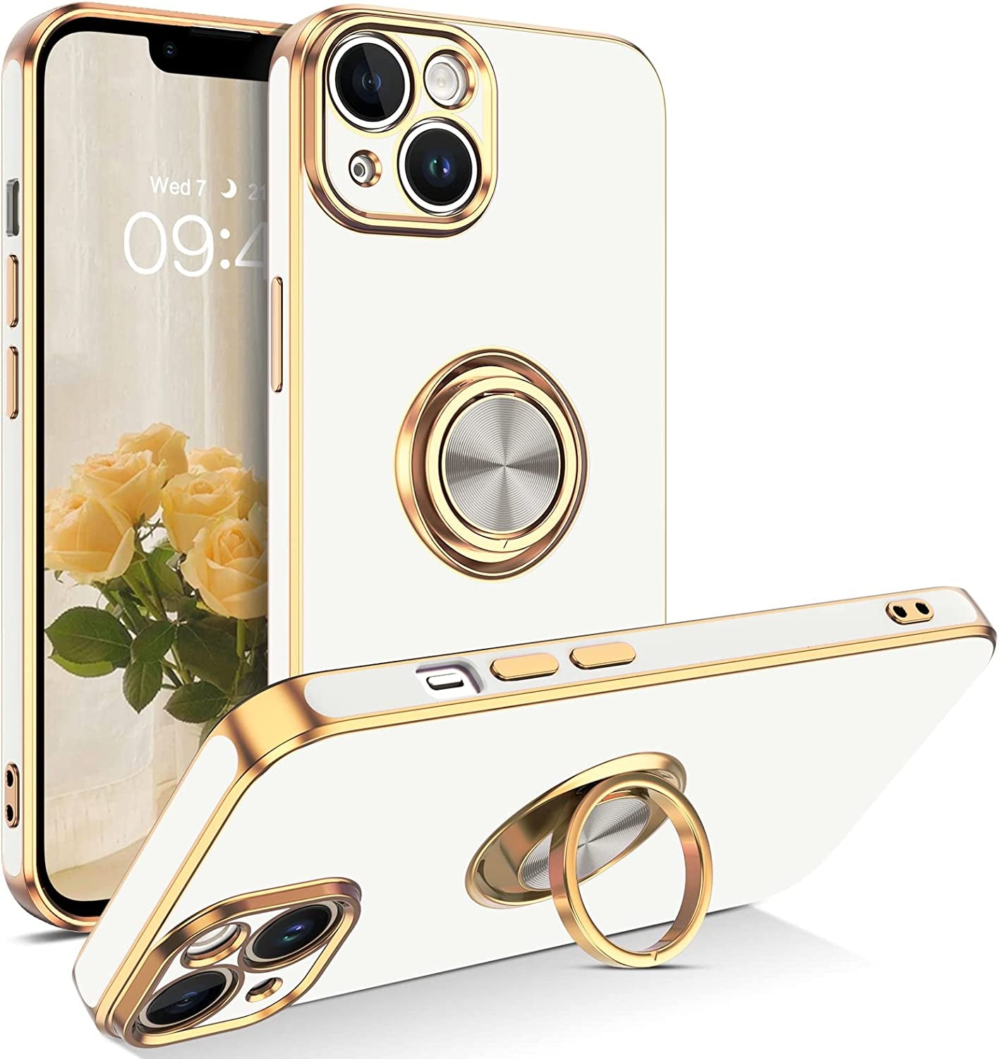 VENINGO Iphone 14 Case,Phone Cases for Iphone 14,Slim Fit Soft 360° Ring Holder Kickstand Magnetic Car Mount Supported Easy Clean Shockproof Protective Cover for Apple Iphone 14 6.1" 2022, Deep Blue  VENINGO RN266-White  