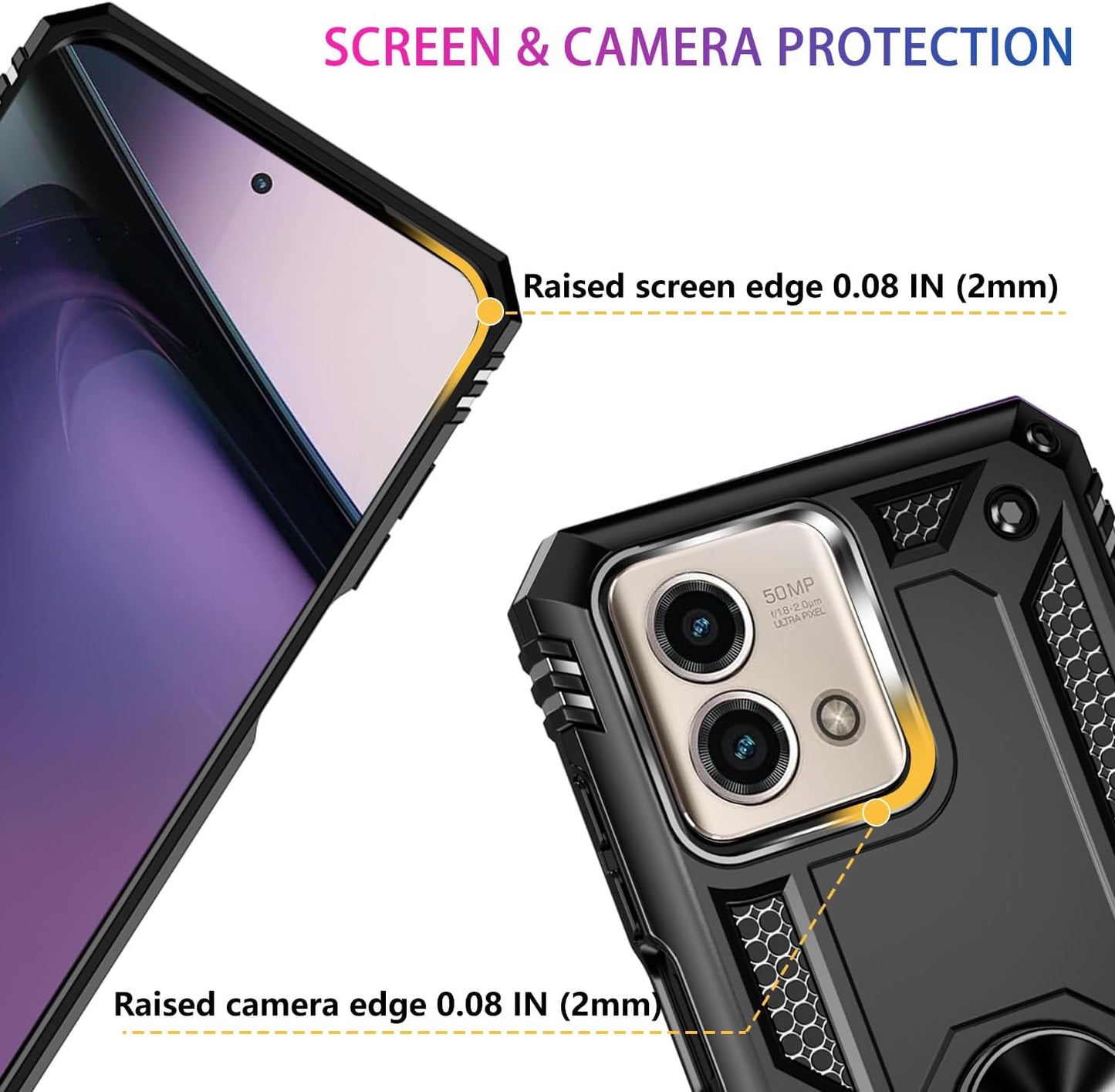 For Motorola Moto G Stylus 5G 2023 Case with 2 Pcs Tempered Glass Screen Protector, [Military-Grade] Rugged Heavy Duty Shockproof Phone Case Cover with Kickstand for Moto G Stylus 5G 2023, Black  Steuscey   