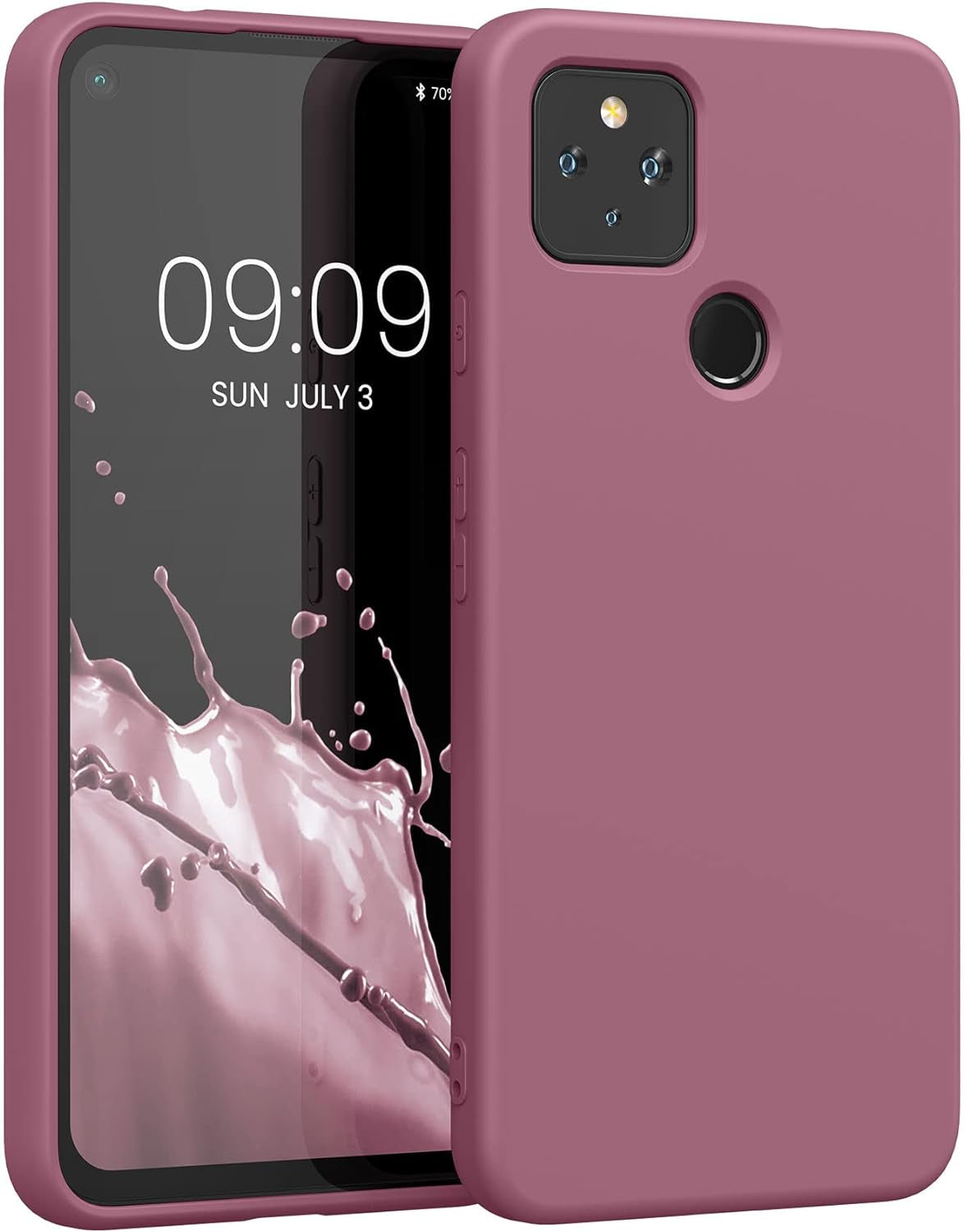 Kwmobile Case Compatible with Google Pixel 4A 5G Case - Slim Protective TPU Silicone Phone Cover - Black Matte  KW-Commerce Dark Rose  