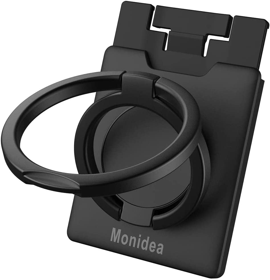 Monidea Phone Ring Holder, Phone Grip Finger Kickstand Wireless Charging Friendly, 360°Rotation Metal Phone Ring Grip Stand Work with Magnetic Car Mount for Iphone Samsung Ipad Tablets & More - Black  MonIdea   