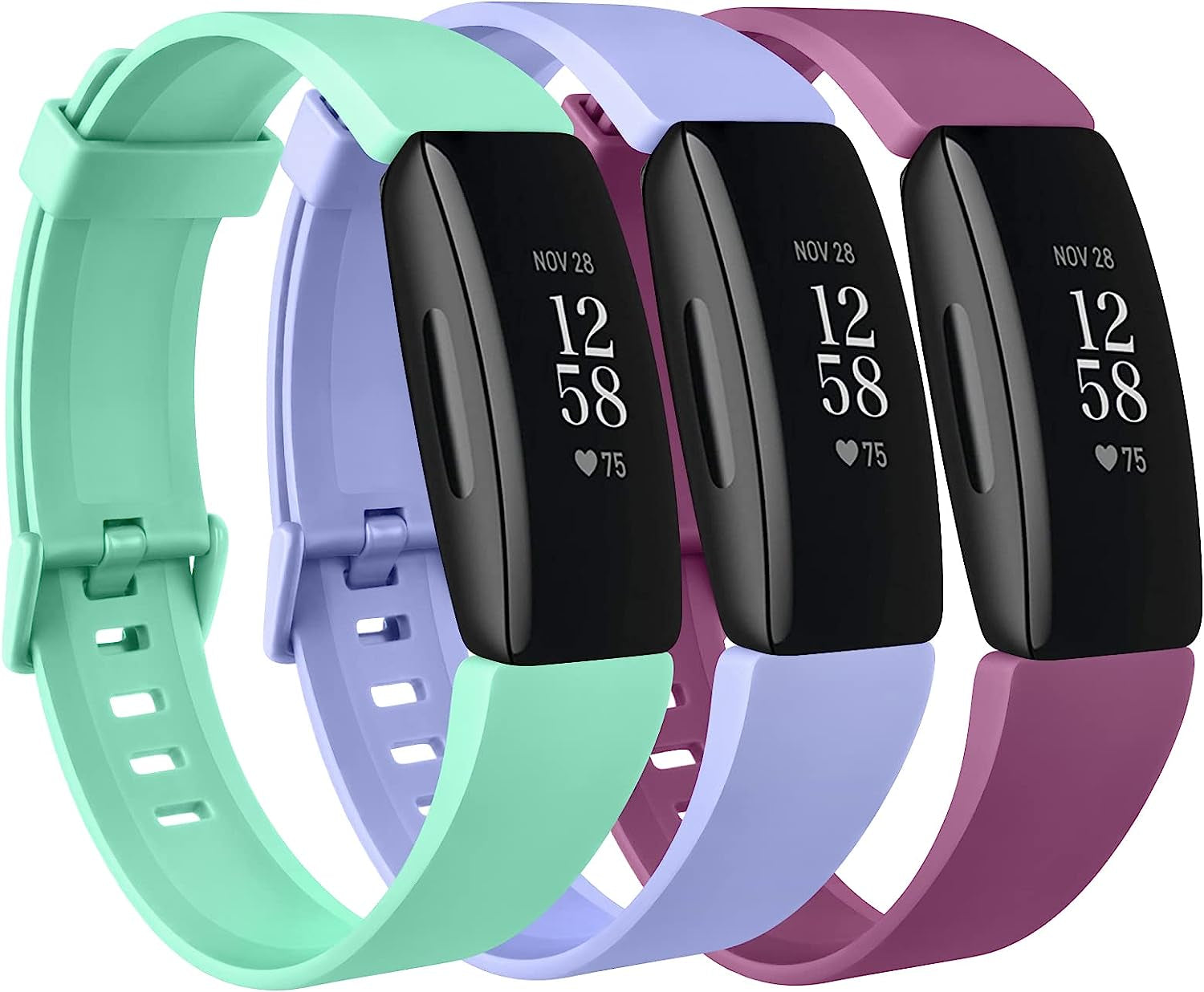 [3 Pack] Silicone Bands Compatible with Fitbit Inspire 2 & Fitbit Inspire HR & Fitbit Inspire & Fitbit Ace 2, Soft Sport Replacement Wristbands for Women Men (Lavender+Teal+Purple, Large)  Tobfit   