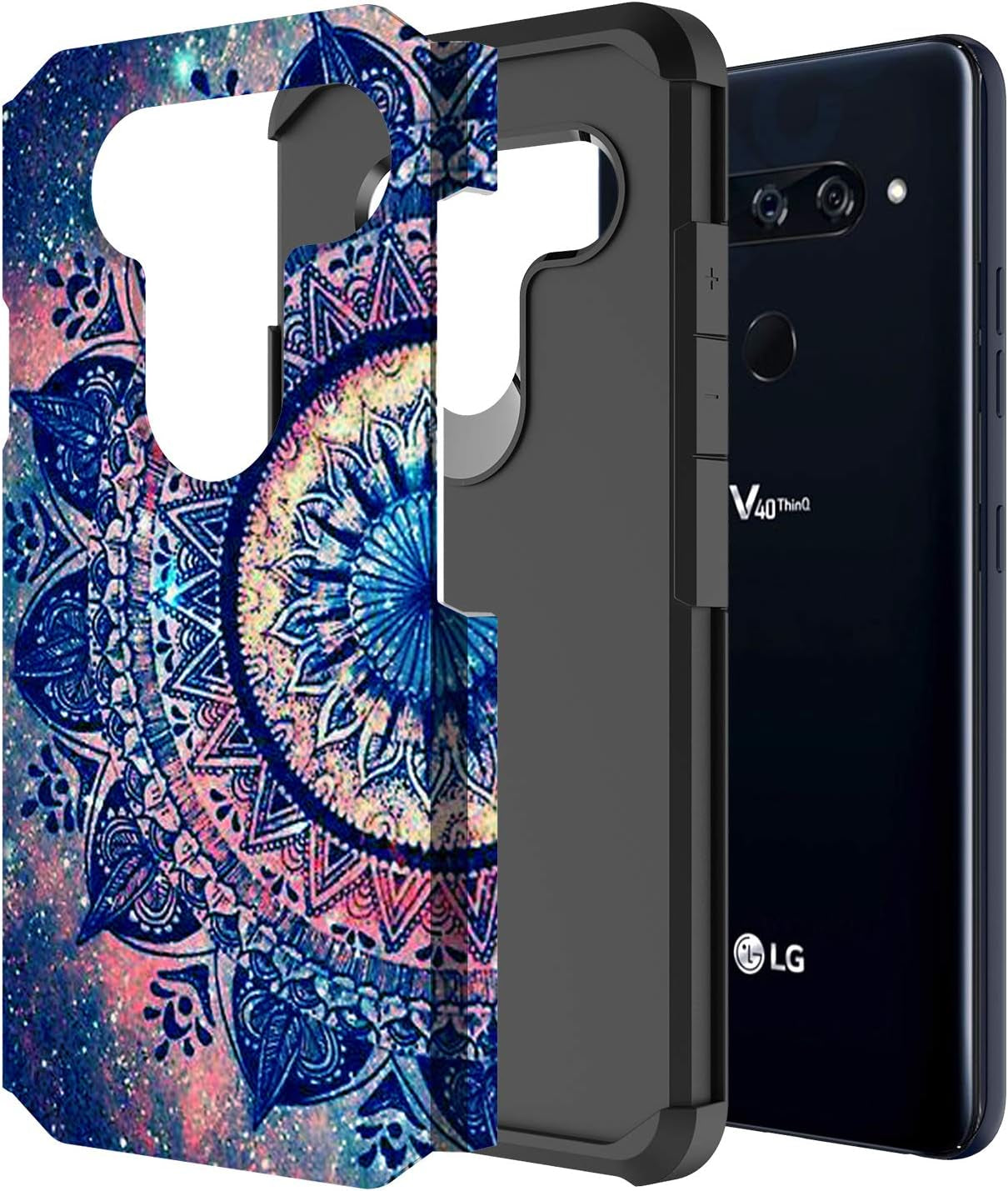 LG V40 Thinq Case, Rosebono Slim Hybrid Dual Layer Shockproof Hard Cover Graphic Fashion Cute Colorful Silicone Skin Cover Armor Case for LG V40 Thinq (Mandala)  Rosebono Fashion   