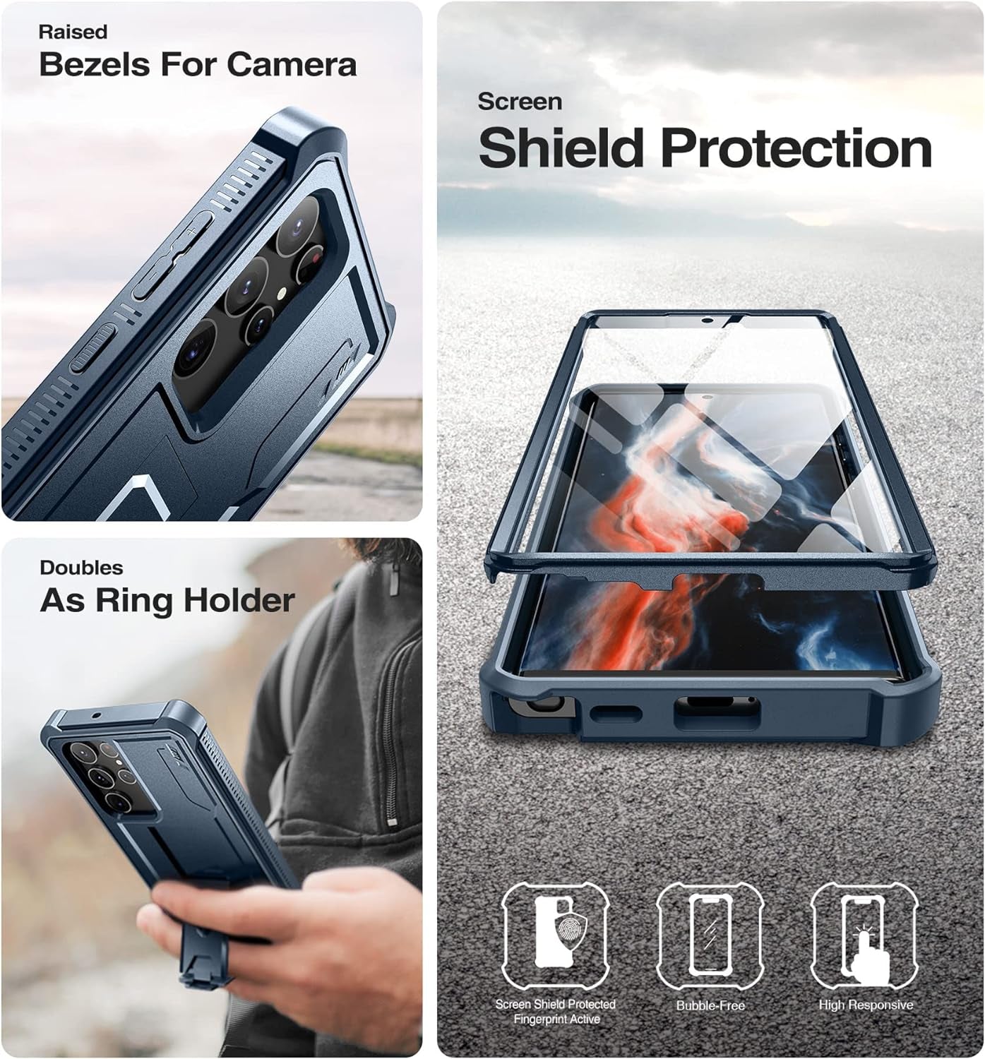 Dexnor Full Body Case for Samsung Galaxy S22 Ultra 5G/6.8 Inches, [Extra Front Frame] Heavy Duty Military Grade Protection Built-In Screen Protector and Kickstand for Samsung S22 Ultra 5G,Navy Blue  Dexnor   