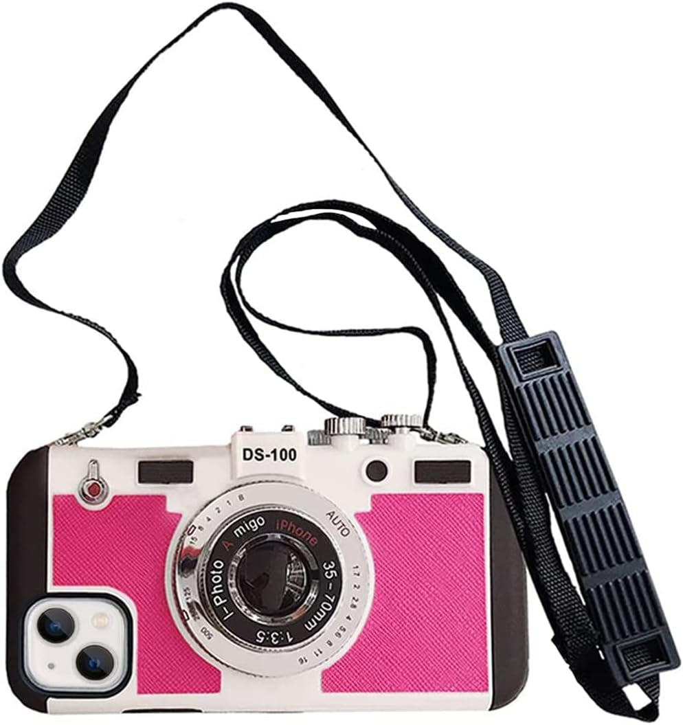 Yatchen Emily in Paris Phone Case for Iphone 13 Cute 3D Vintage Camera Phone Case with Lanyard Adjustable Shoulder Strap Unique Cool Silicone PC Case for Iphone 13 Girls Women Black  Yatchen Rose Red Iphone Xr 
