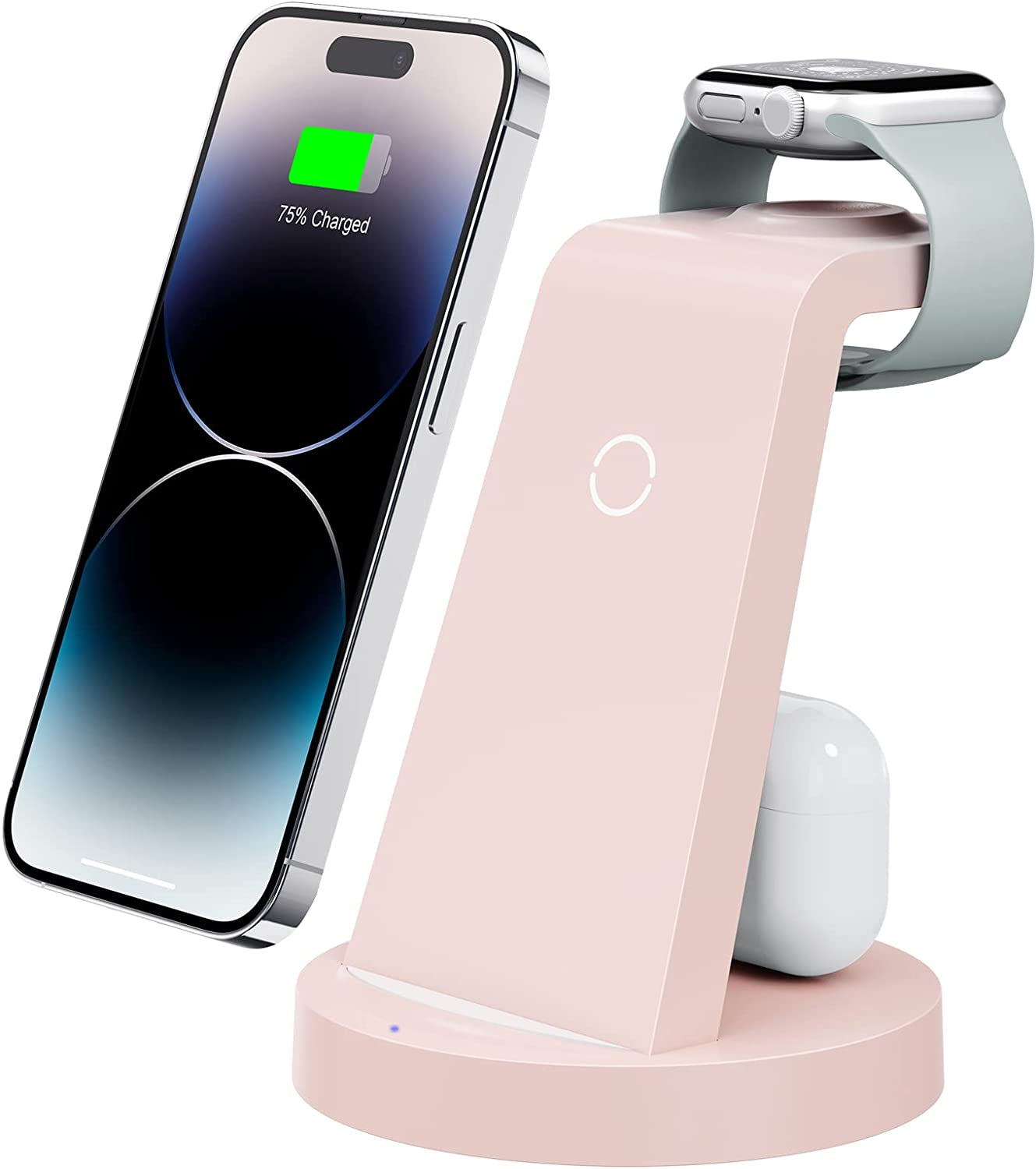 3 in 1 Charging Station for Iphone, Wireless Charger for Iphone 14 13 12 11 X Pro Max & Apple Watch - Charging Stand Dock for Airpods  Anlmz Pink  
